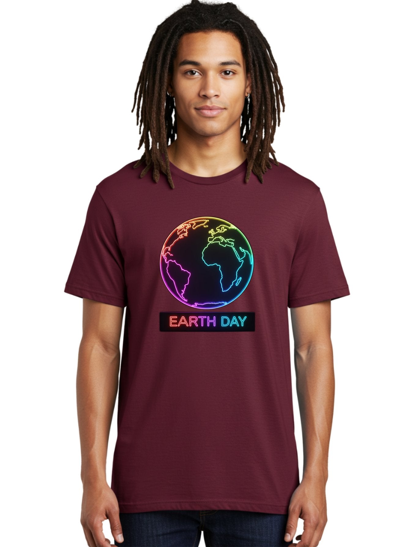 Earth-Day-1 Men'S Graphic Tee, 100% Cotton, Comfortable Casual Summer Wear, Machine Washable, Earth Day, Planet Earth, Globe, Neon Lights, Colorful Graphics, Environmental Awareness, Conservation, Sustainability, Eco-Friendly, World Map Baa573 24