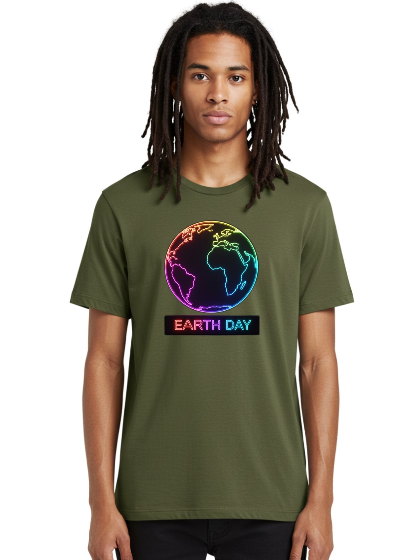 Earth-Day-1 Men'S Graphic Tee, 100% Cotton, Comfortable Casual Summer Wear, Machine Washable, Earth Day, Planet Earth, Globe, Neon Lights, Colorful Graphics, Environmental Awareness, Conservation, Sustainability, Eco-Friendly, World Map Baa573 25