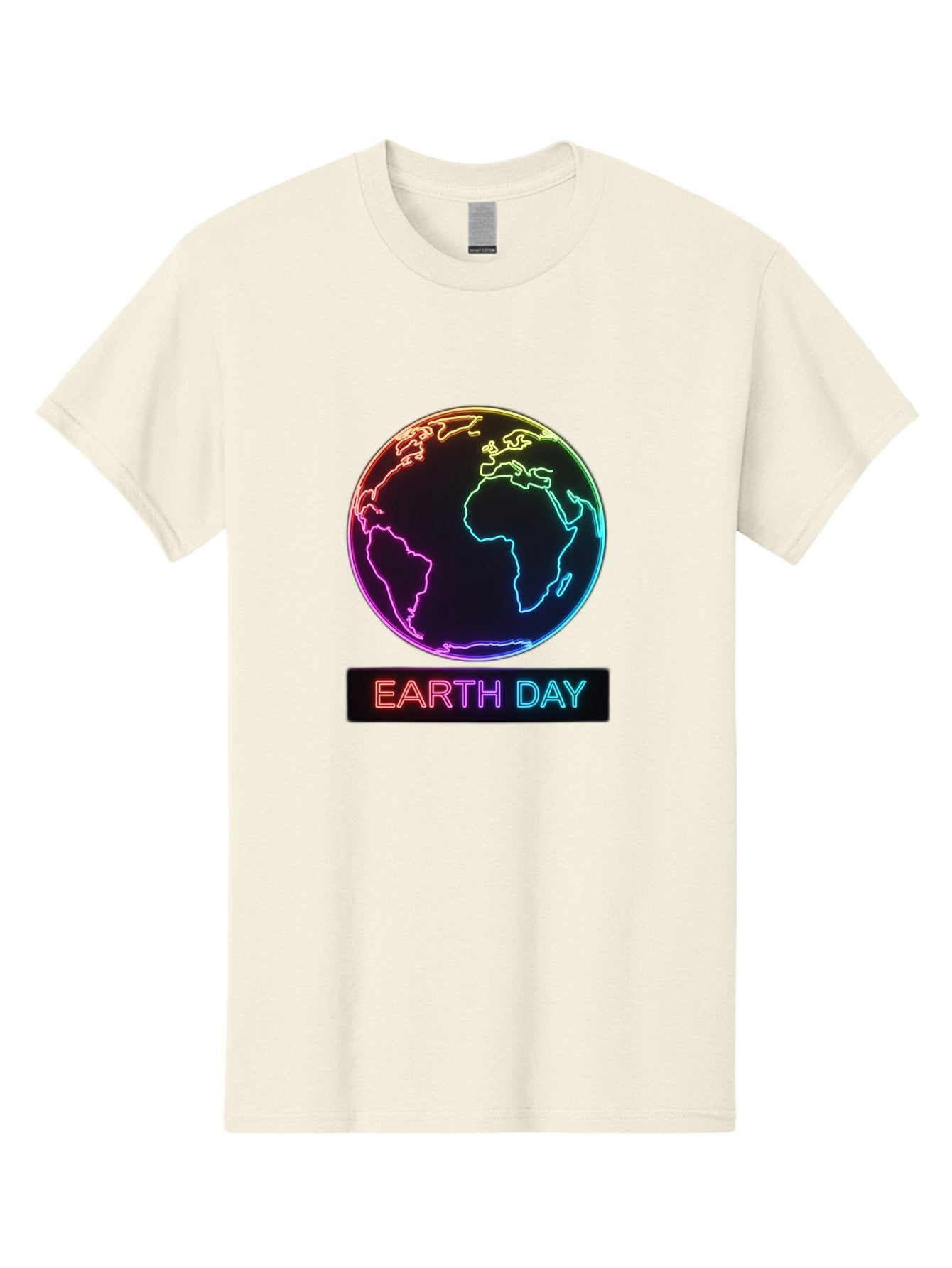 Earth-Day-1 Men'S Graphic Tee, 100% Cotton, Comfortable Casual Summer Wear, Machine Washable, Earth Day, Planet Earth, Globe, Neon Lights, Colorful Graphics, Environmental Awareness, Conservation, Sustainability, Eco-Friendly, World Map Baa573