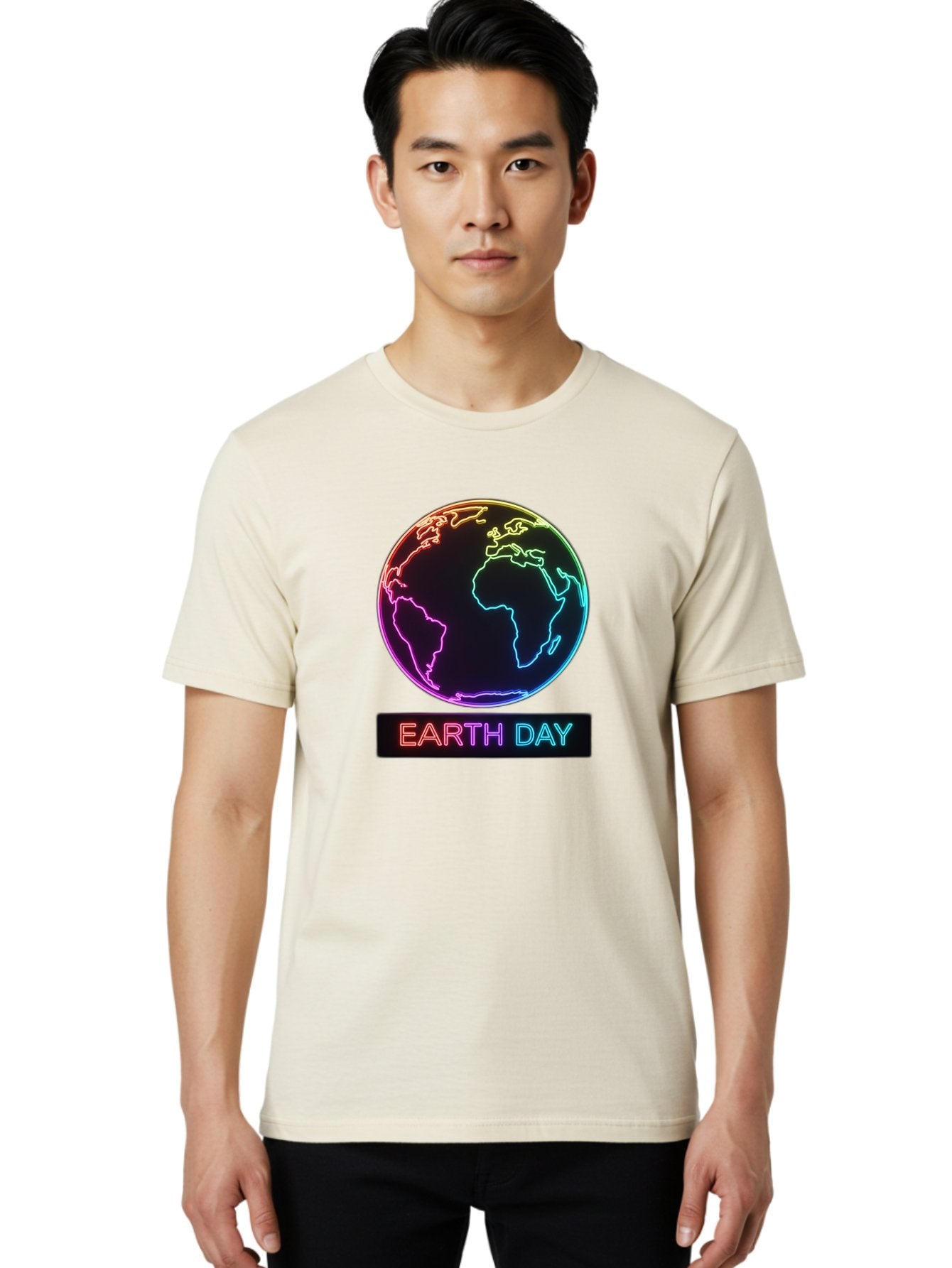Earth-Day-1 Men'S Graphic Tee, 100% Cotton, Comfortable Casual Summer Wear, Machine Washable, Earth Day, Planet Earth, Globe, Neon Lights, Colorful Graphics, Environmental Awareness, Conservation, Sustainability, Eco-Friendly, World Map Baa573 21