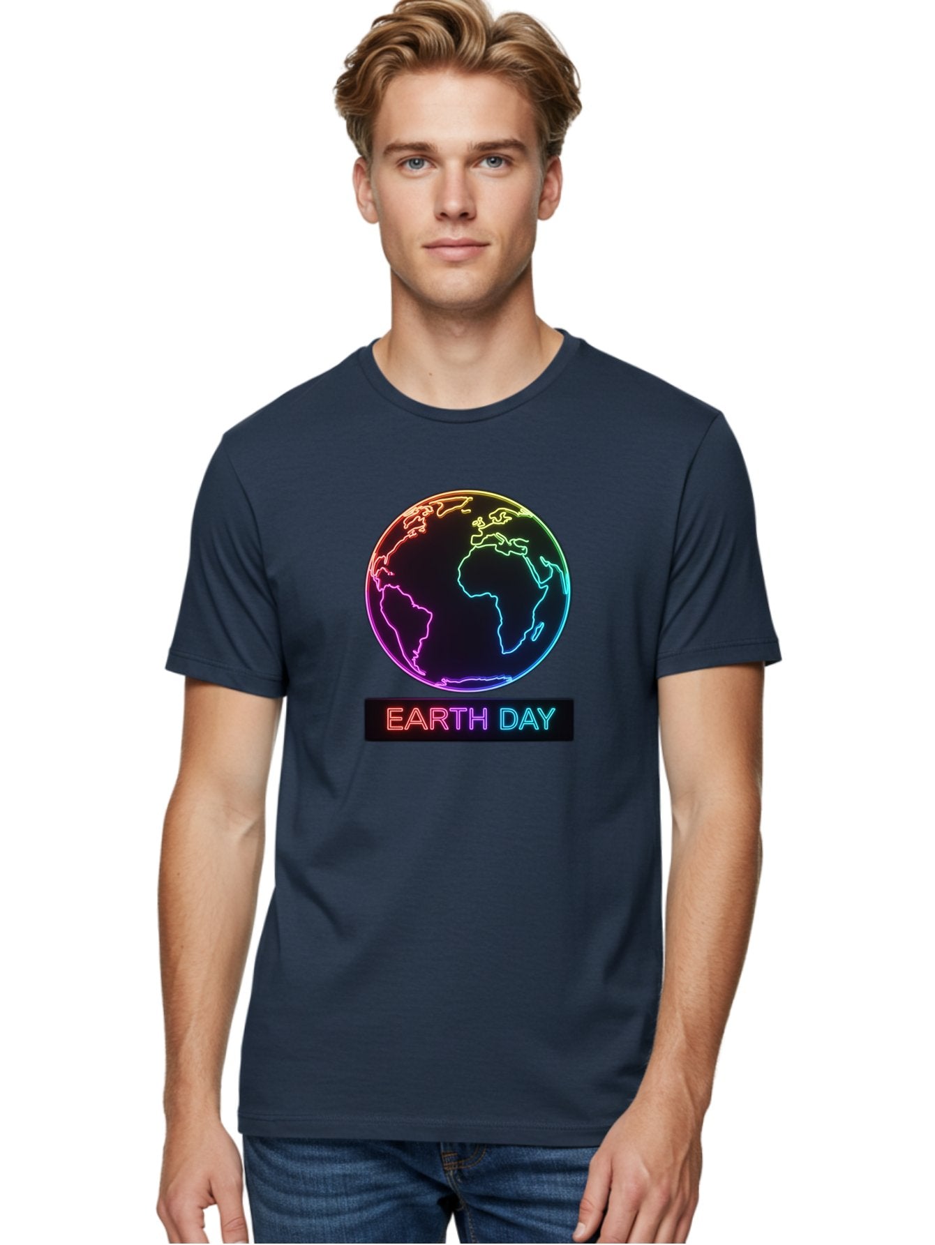 Earth-Day-1 Men'S Graphic Tee, 100% Cotton, Comfortable Casual Summer Wear, Machine Washable, Earth Day, Planet Earth, Globe, Neon Lights, Colorful Graphics, Environmental Awareness, Conservation, Sustainability, Eco-Friendly, World Map Baa573 30