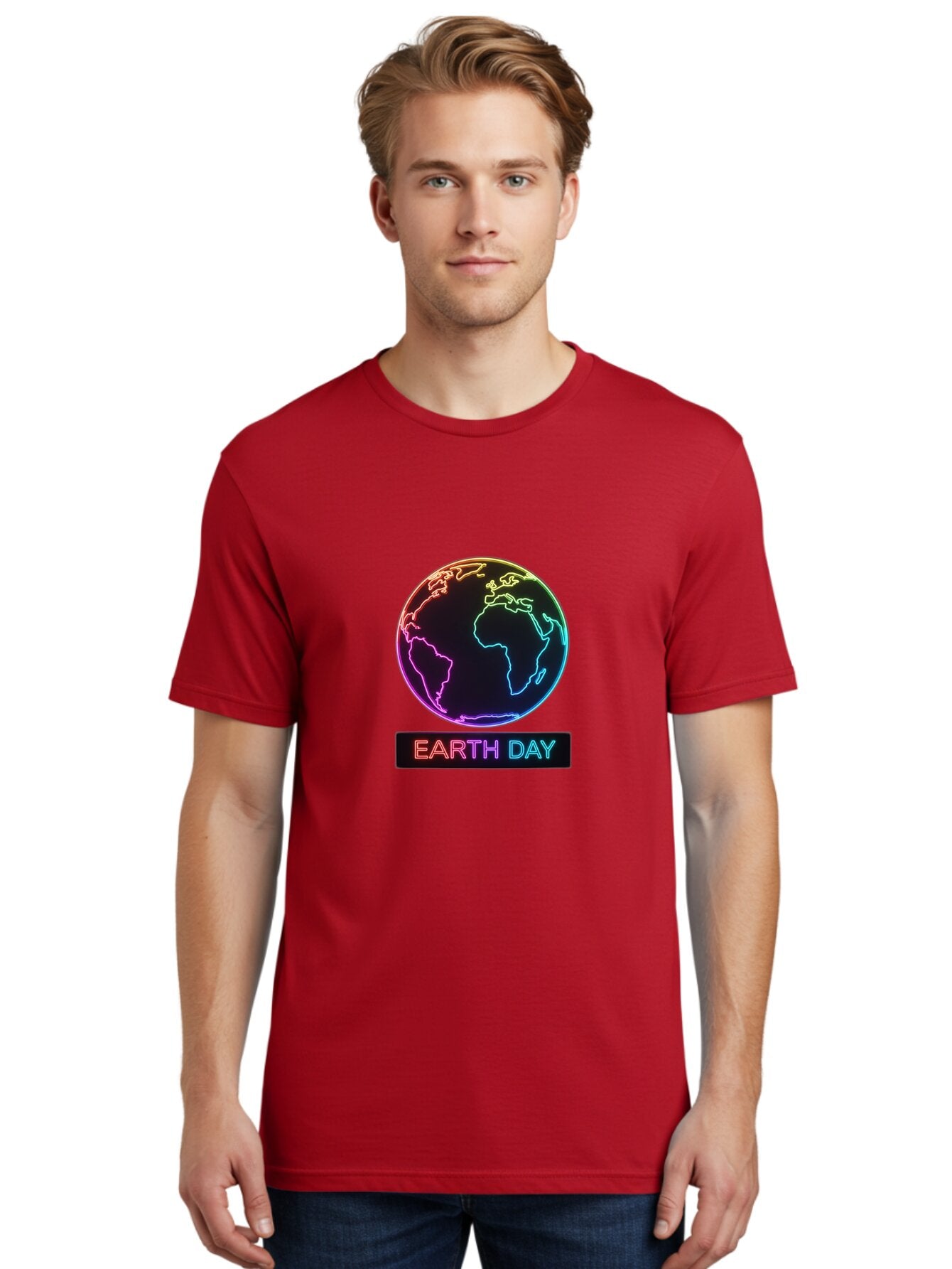 Earth-Day-1 Men'S Graphic Tee, 100% Cotton, Comfortable Casual Summer Wear, Machine Washable, Earth Day, Planet Earth, Globe, Neon Lights, Colorful Graphics, Environmental Awareness, Conservation, Sustainability, Eco-Friendly, World Map Baa573 28