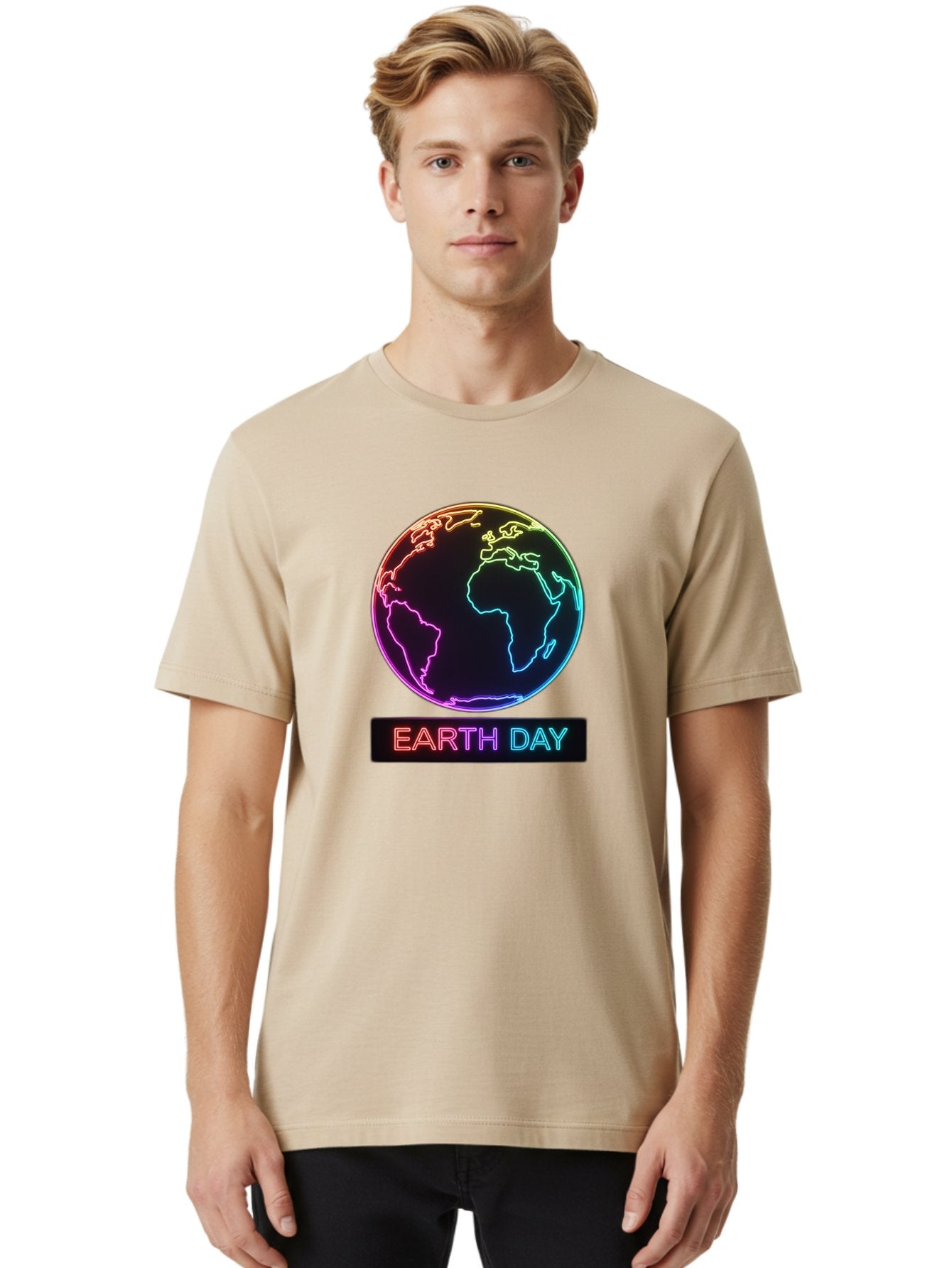 Earth-Day-1 Men'S Graphic Tee, 100% Cotton, Comfortable Casual Summer Wear, Machine Washable, Earth Day, Planet Earth, Globe, Neon Lights, Colorful Graphics, Environmental Awareness, Conservation, Sustainability, Eco-Friendly, World Map Baa573 22