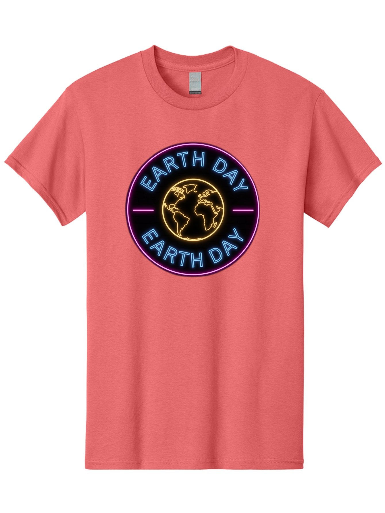 Earth-Day Men'S Graphic Tee, 100% Cotton, Comfortable Casual Summer Wear, Machine Washable, Earth Day Logo, Neon Sign, Global Awareness, Environmental Conservation, Eco-Friendly, Sustainability, Planet Earth Baa574