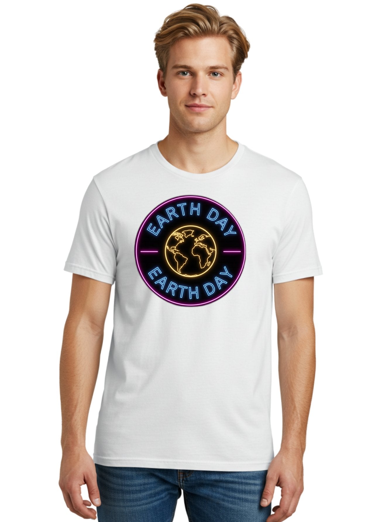 Earth-Day Men'S Graphic Tee, 100% Cotton, Comfortable Casual Summer Wear, Machine Washable, Earth Day Logo, Neon Sign, Global Awareness, Environmental Conservation, Eco-Friendly, Sustainability, Planet Earth Baa574 17