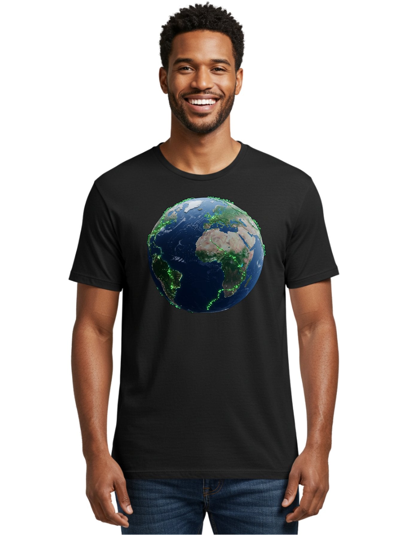 Earth-From-Space Men'S Graphic Tee, 100% Cotton, Comfortable Casual Summer Wear, Machine Washable, Globe Showing Africa And Europe, World Map, Planet Earth, Global Geography, Satellite View, International Connections, Global Technology Baa575 16