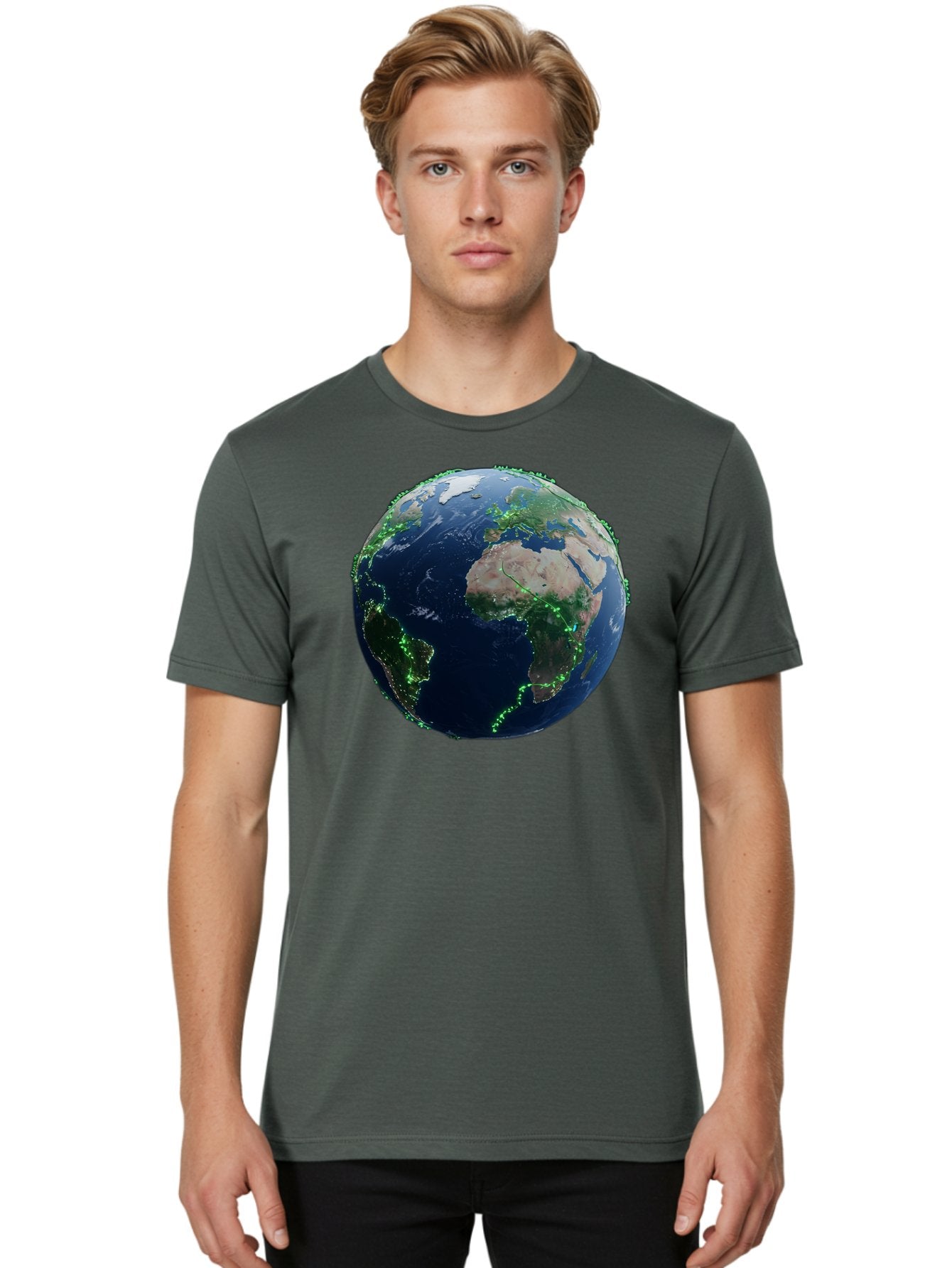 Earth-From-Space Men'S Graphic Tee, 100% Cotton, Comfortable Casual Summer Wear, Machine Washable, Globe Showing Africa And Europe, World Map, Planet Earth, Global Geography, Satellite View, International Connections, Global Technology Baa575 30
