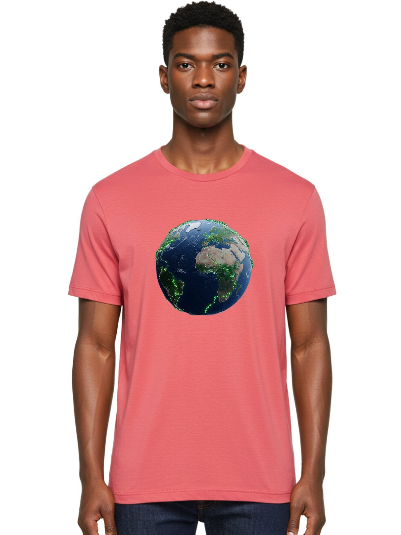 Earth-From-Space Men'S Graphic Tee, 100% Cotton, Comfortable Casual Summer Wear, Machine Washable, Globe Showing Africa And Europe, World Map, Planet Earth, Global Geography, Satellite View, International Connections, Global Technology Baa575 24