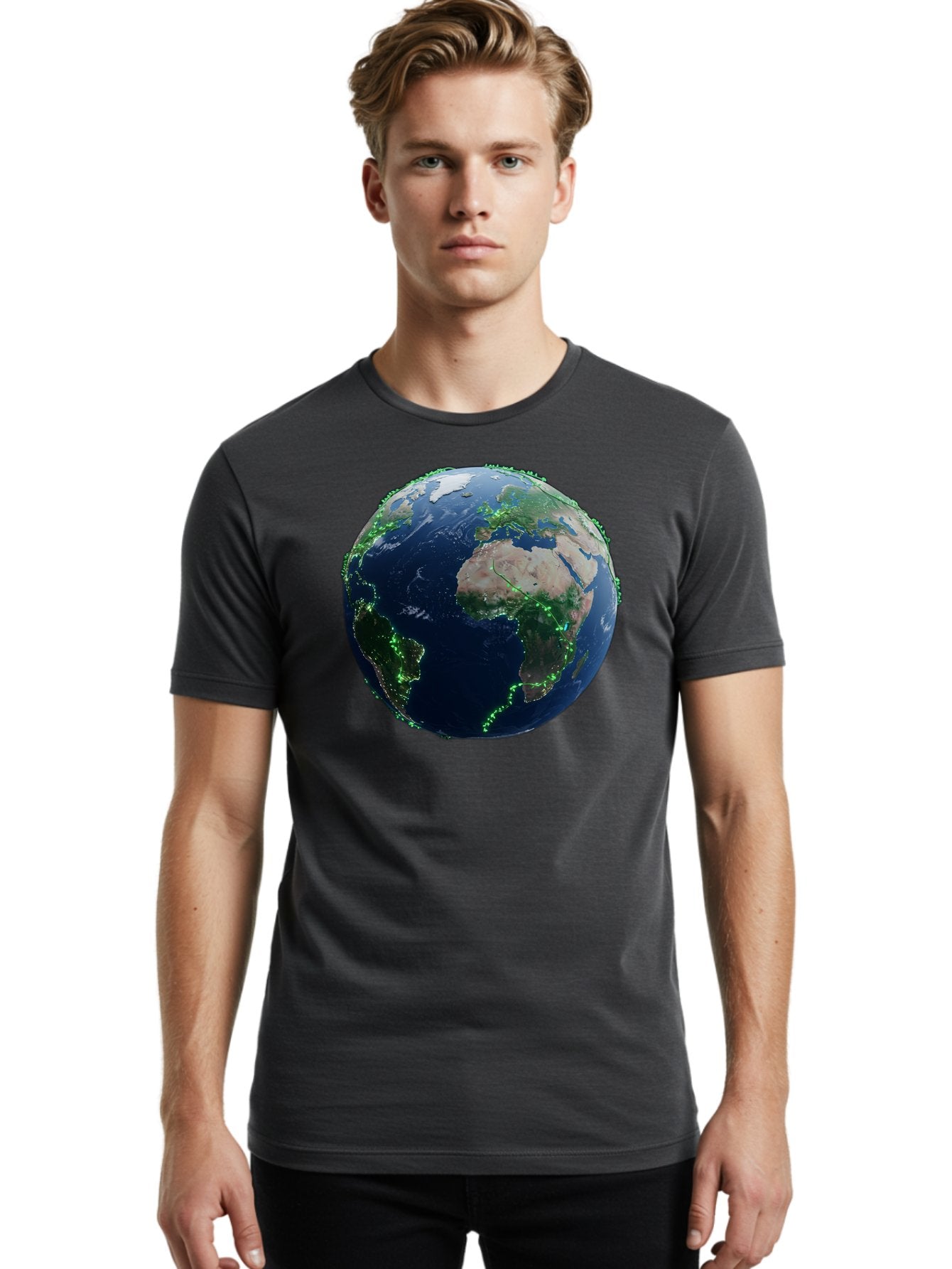 Earth-From-Space Men'S Graphic Tee, 100% Cotton, Comfortable Casual Summer Wear, Machine Washable, Globe Showing Africa And Europe, World Map, Planet Earth, Global Geography, Satellite View, International Connections, Global Technology Baa575 22