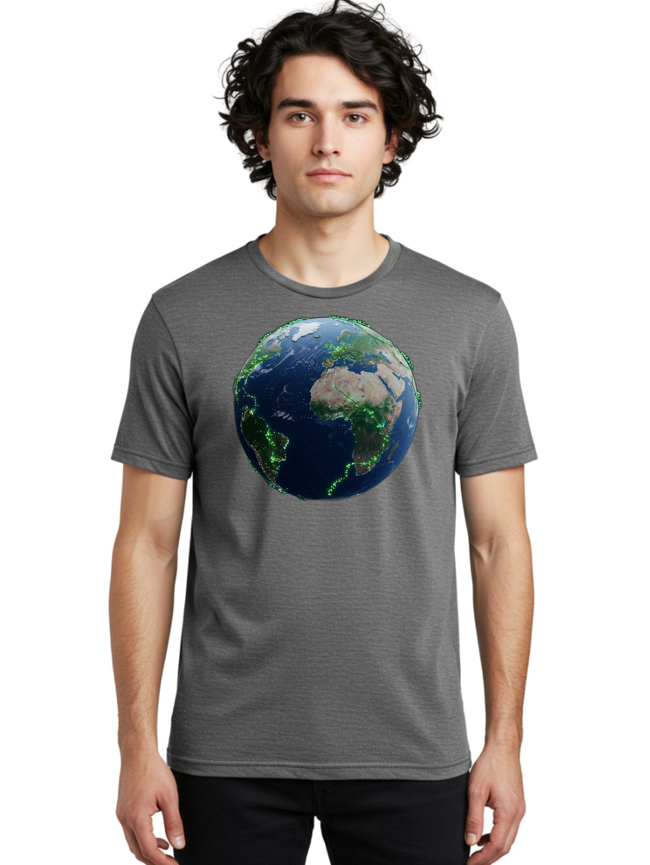 Earth-From-Space Men'S Graphic Tee, 100% Cotton, Comfortable Casual Summer Wear, Machine Washable, Globe Showing Africa And Europe, World Map, Planet Earth, Global Geography, Satellite View, International Connections, Global Technology Baa575 23