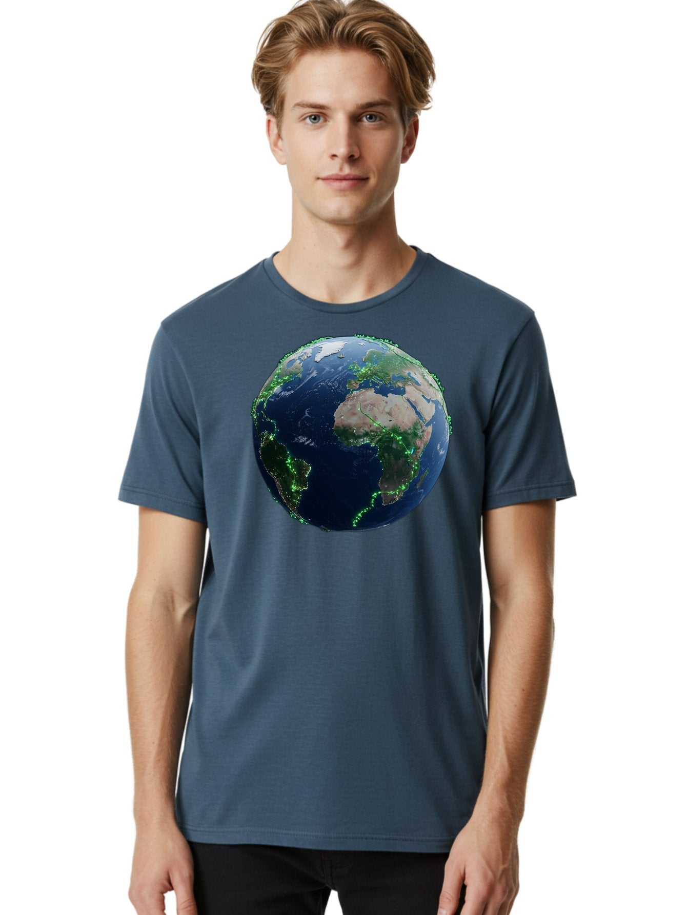 Earth-From-Space Men'S Graphic Tee, 100% Cotton, Comfortable Casual Summer Wear, Machine Washable, Globe Showing Africa And Europe, World Map, Planet Earth, Global Geography, Satellite View, International Connections, Global Technology Baa575 21