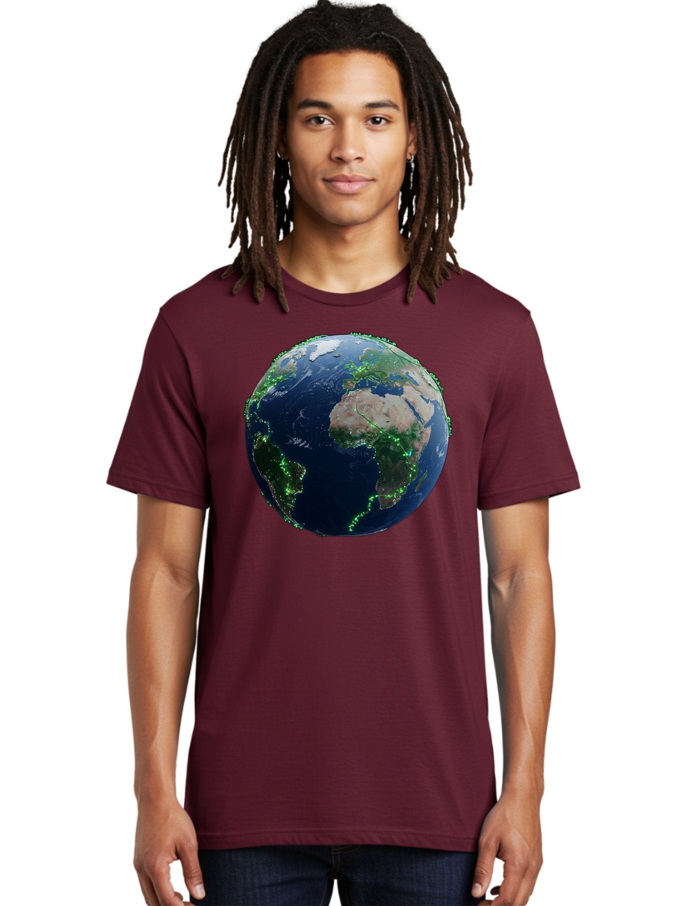 Earth-From-Space Men'S Graphic Tee, 100% Cotton, Comfortable Casual Summer Wear, Machine Washable, Globe Showing Africa And Europe, World Map, Planet Earth, Global Geography, Satellite View, International Connections, Global Technology Baa575 25