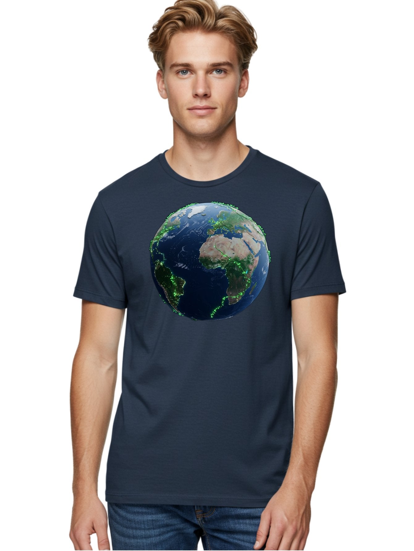 Earth-From-Space Men'S Graphic Tee, 100% Cotton, Comfortable Casual Summer Wear, Machine Washable, Globe Showing Africa And Europe, World Map, Planet Earth, Global Geography, Satellite View, International Connections, Global Technology Baa575 17
