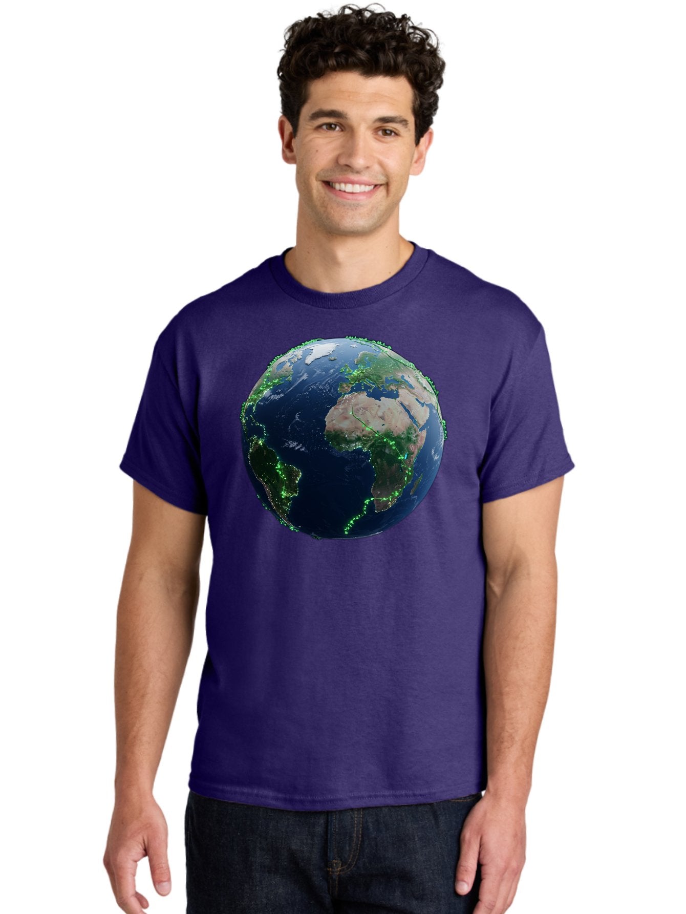 Earth-From-Space Men'S Graphic Tee, 100% Cotton, Comfortable Casual Summer Wear, Machine Washable, Globe Showing Africa And Europe, World Map, Planet Earth, Global Geography, Satellite View, International Connections, Global Technology Baa575 27