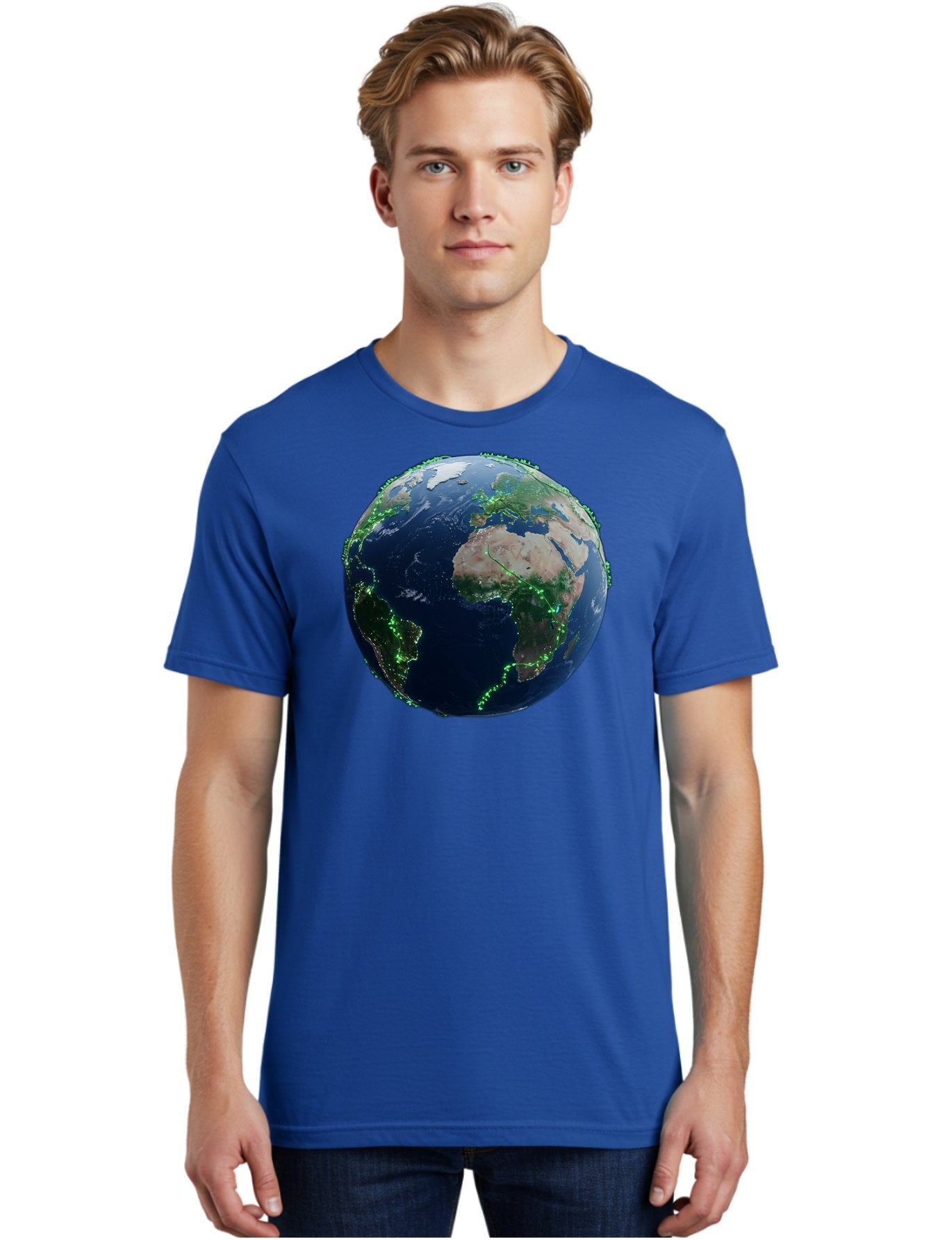 Earth-From-Space Men'S Graphic Tee, 100% Cotton, Comfortable Casual Summer Wear, Machine Washable, Globe Showing Africa And Europe, World Map, Planet Earth, Global Geography, Satellite View, International Connections, Global Technology Baa575 29