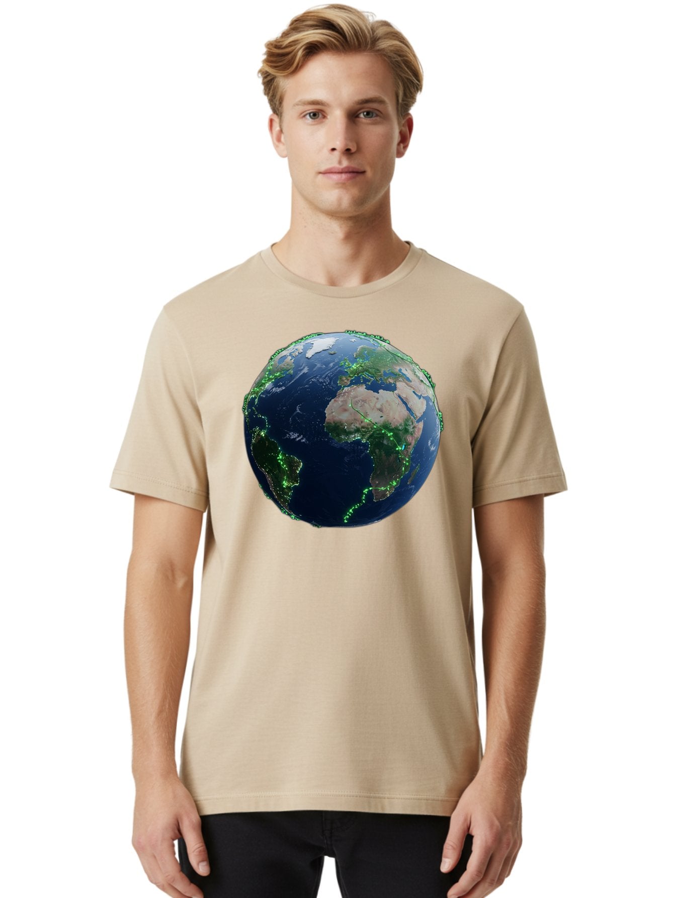 Earth-From-Space Men'S Graphic Tee, 100% Cotton, Comfortable Casual Summer Wear, Machine Washable, Globe Showing Africa And Europe, World Map, Planet Earth, Global Geography, Satellite View, International Connections, Global Technology Baa575 26