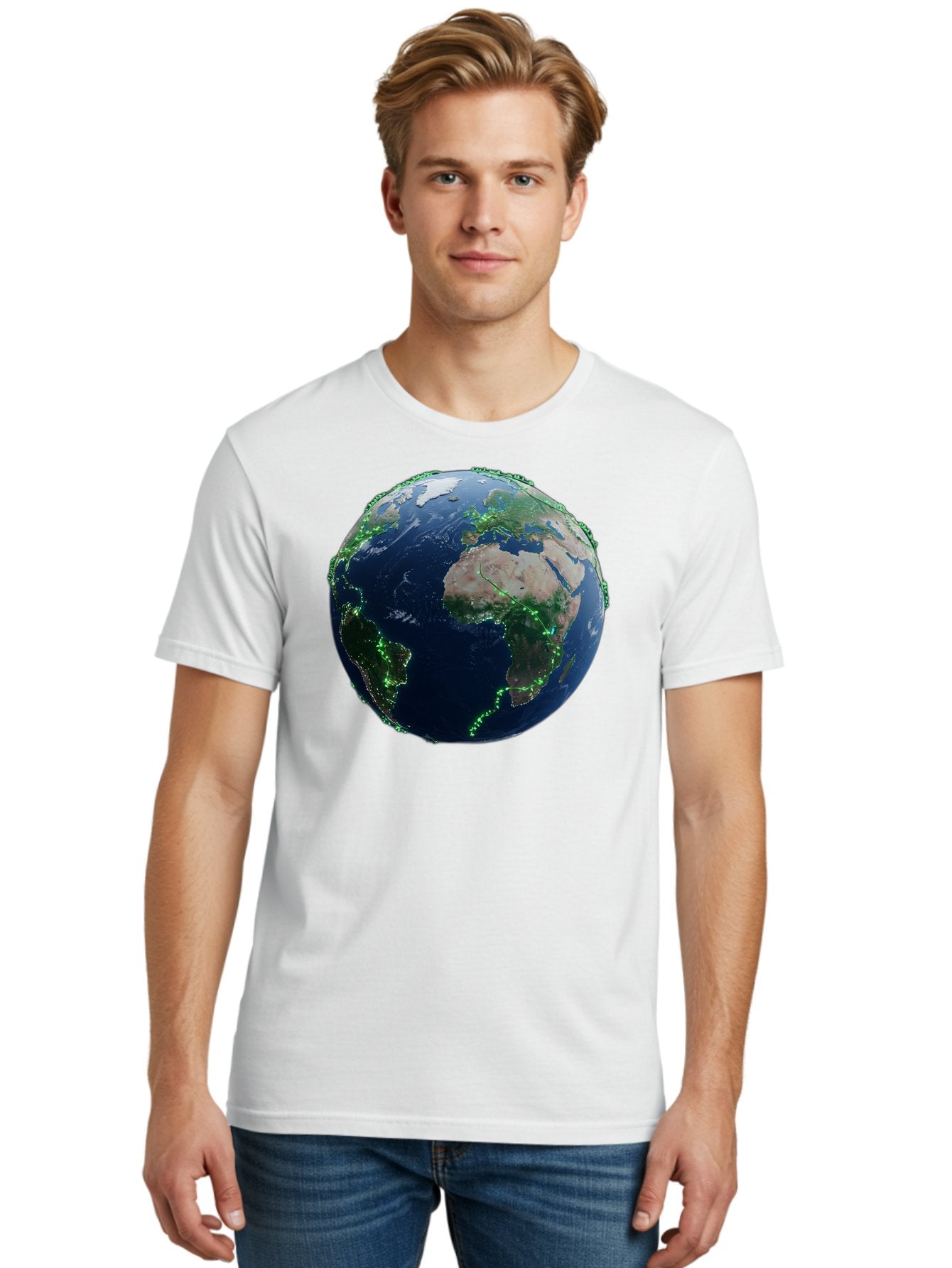 Earth-From-Space Men'S Graphic Tee, 100% Cotton, Comfortable Casual Summer Wear, Machine Washable, Globe Showing Africa And Europe, World Map, Planet Earth, Global Geography, Satellite View, International Connections, Global Technology Baa575 18