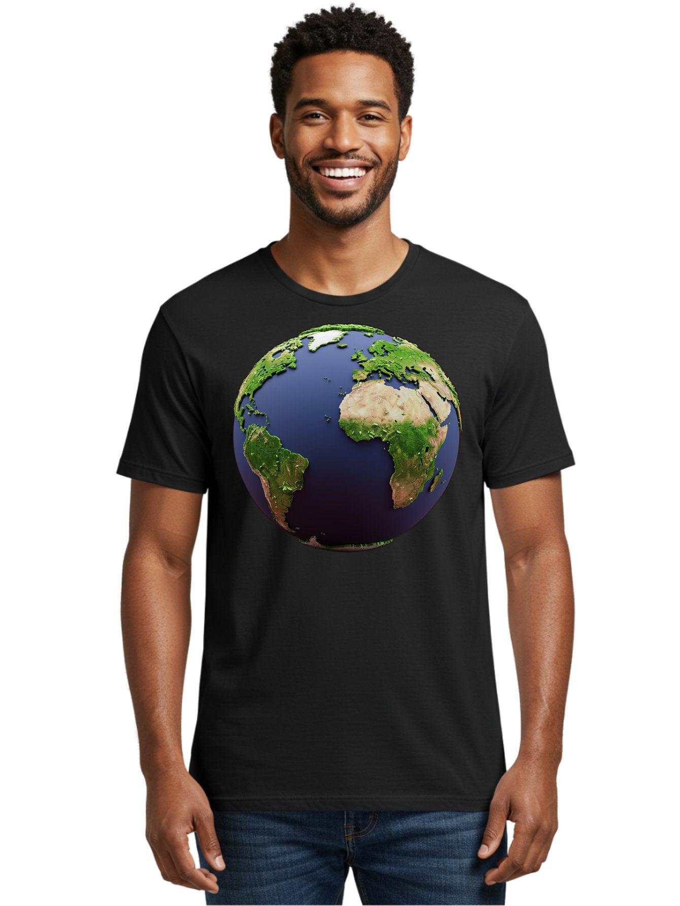 Earth-Globe-1 Men'S Graphic Tee, 100% Cotton, Comfortable Casual Summer Wear, Machine Washable, Globe Showing Africa And South America, 3D Rendering, World Map, Global Geography, Earth From Space, International Perspective, Baa576 19