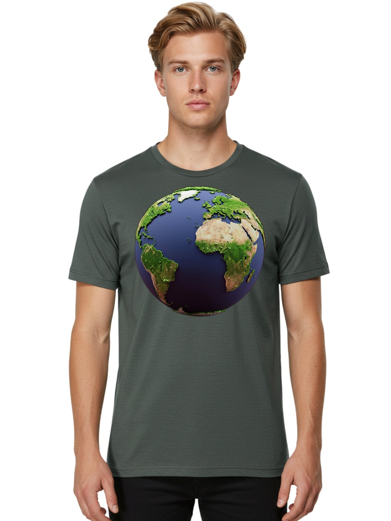 Earth-Globe-1 Men'S Graphic Tee, 100% Cotton, Comfortable Casual Summer Wear, Machine Washable, Globe Showing Africa And South America, 3D Rendering, World Map, Global Geography, Earth From Space, International Perspective, Baa576 23