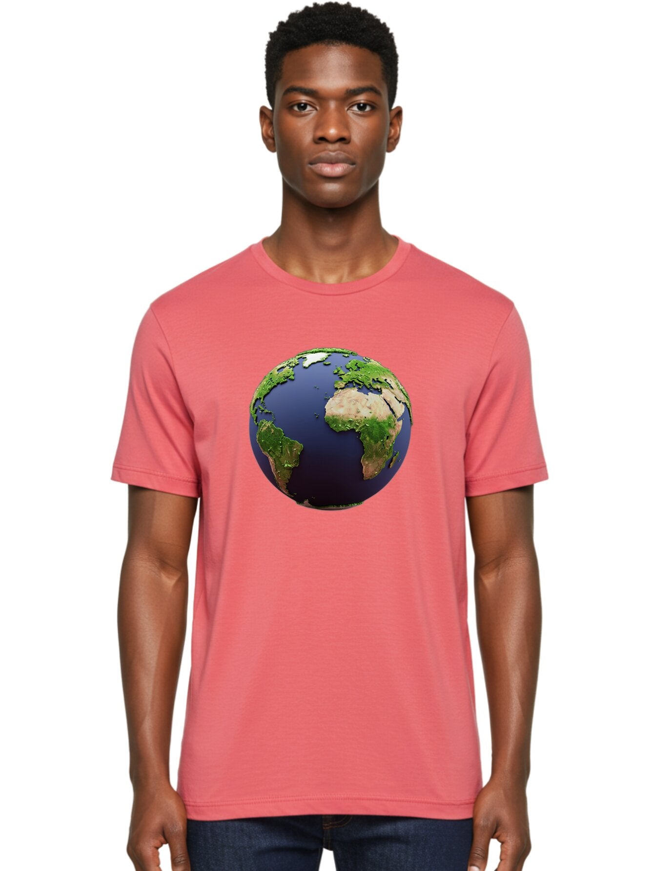 Earth-Globe-1 Men'S Graphic Tee, 100% Cotton, Comfortable Casual Summer Wear, Machine Washable, Globe Showing Africa And South America, 3D Rendering, World Map, Global Geography, Earth From Space, International Perspective, Baa576 26