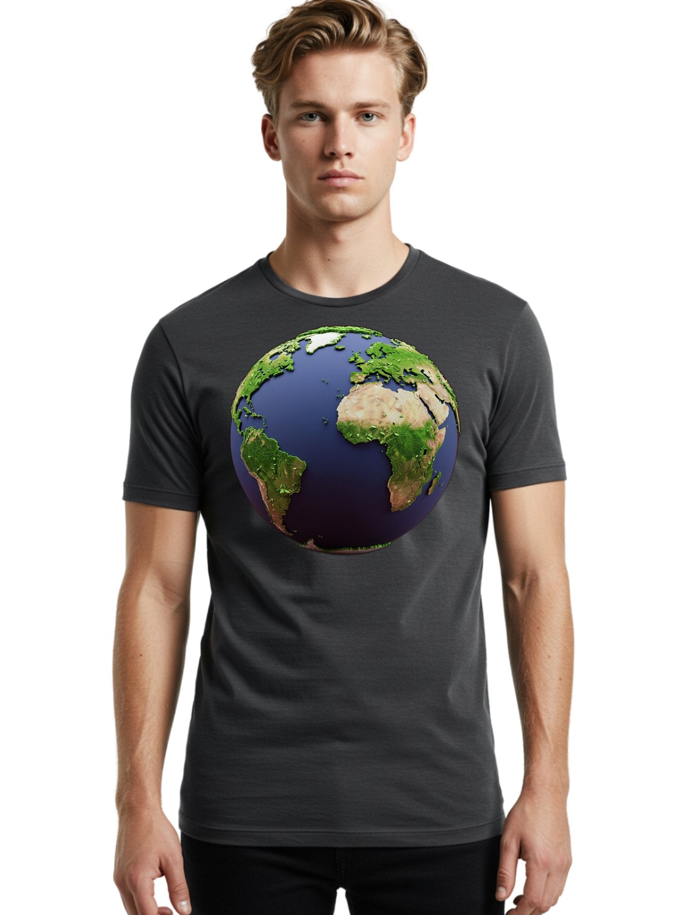 Earth-Globe-1 Men'S Graphic Tee, 100% Cotton, Comfortable Casual Summer Wear, Machine Washable, Globe Showing Africa And South America, 3D Rendering, World Map, Global Geography, Earth From Space, International Perspective, Baa576 28