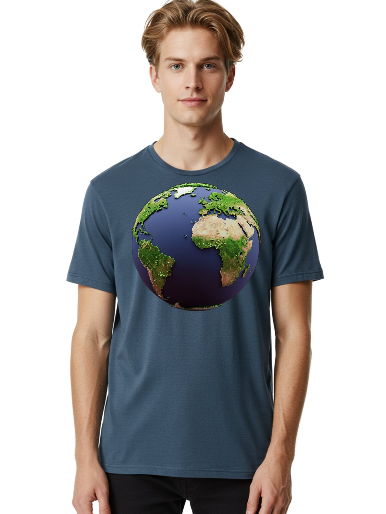 Earth-Globe-1 Men'S Graphic Tee, 100% Cotton, Comfortable Casual Summer Wear, Machine Washable, Globe Showing Africa And South America, 3D Rendering, World Map, Global Geography, Earth From Space, International Perspective, Baa576 29
