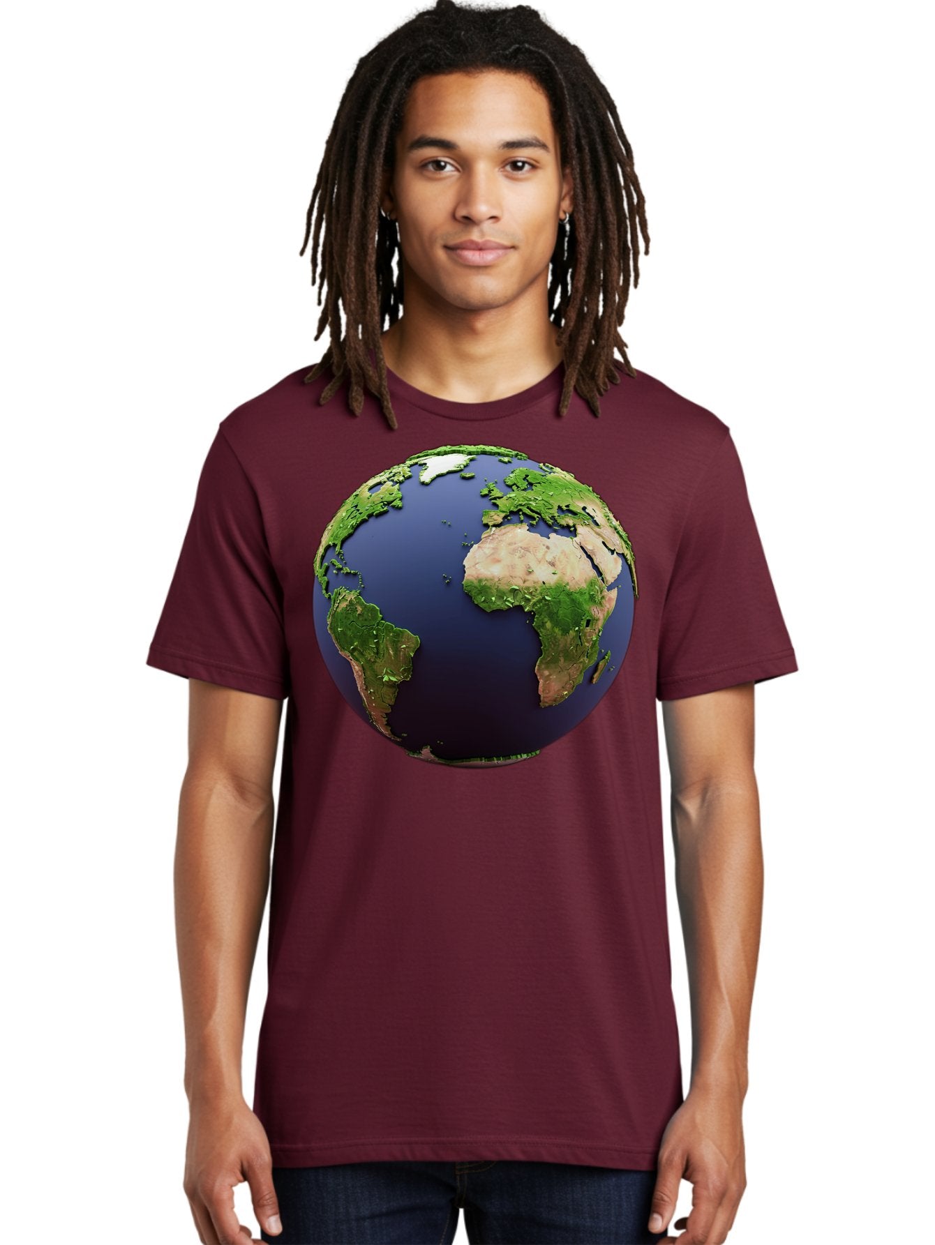 Earth-Globe-1 Men'S Graphic Tee, 100% Cotton, Comfortable Casual Summer Wear, Machine Washable, Globe Showing Africa And South America, 3D Rendering, World Map, Global Geography, Earth From Space, International Perspective, Baa576 18