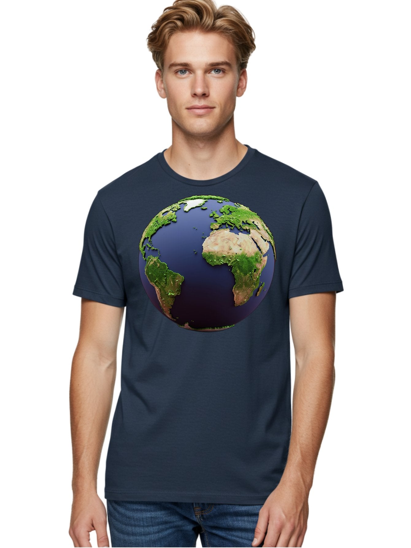 Earth-Globe-1 Men'S Graphic Tee, 100% Cotton, Comfortable Casual Summer Wear, Machine Washable, Globe Showing Africa And South America, 3D Rendering, World Map, Global Geography, Earth From Space, International Perspective, Baa576 30