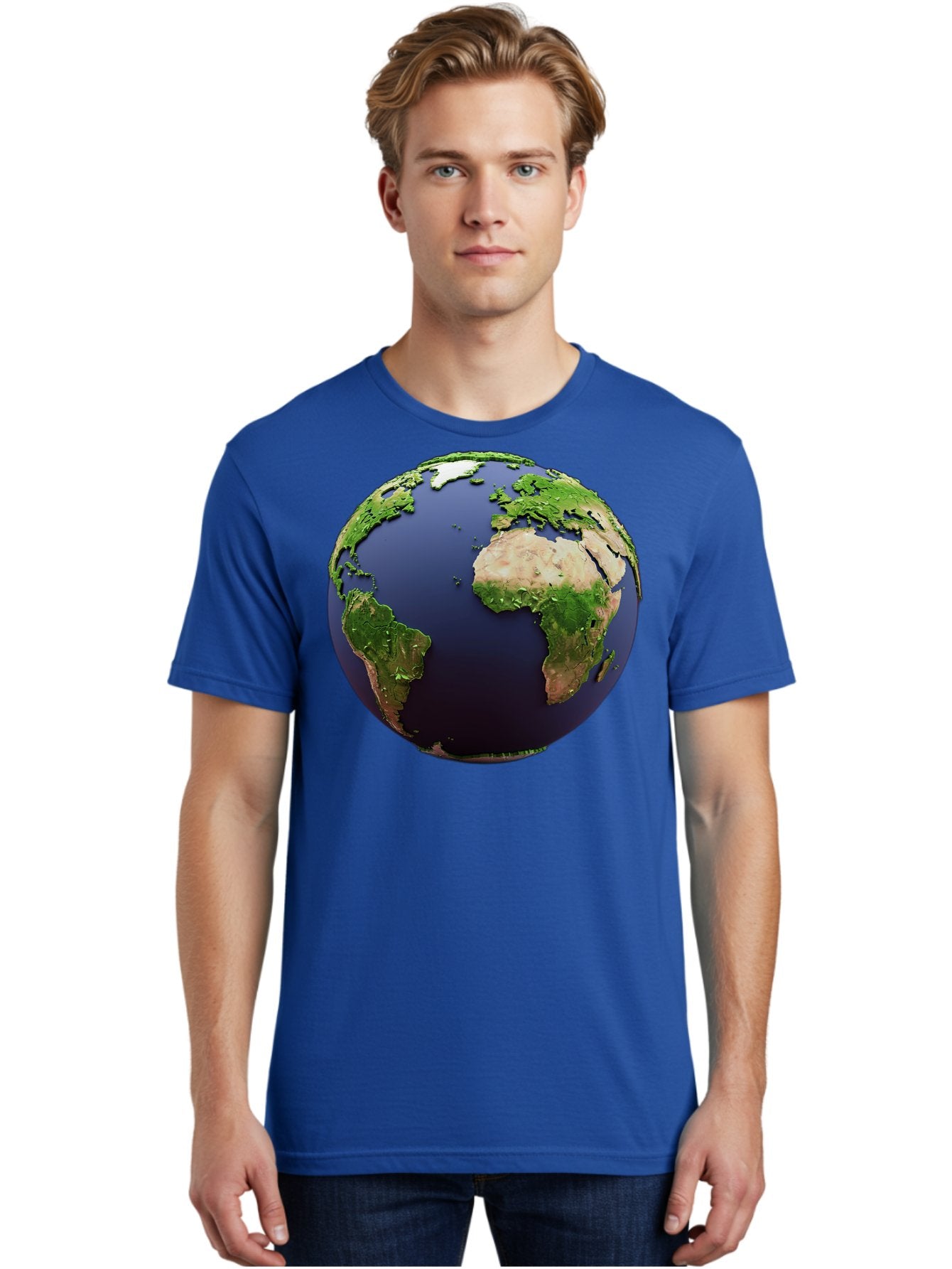 Earth-Globe-1 Men'S Graphic Tee, 100% Cotton, Comfortable Casual Summer Wear, Machine Washable, Globe Showing Africa And South America, 3D Rendering, World Map, Global Geography, Earth From Space, International Perspective, Baa576 24