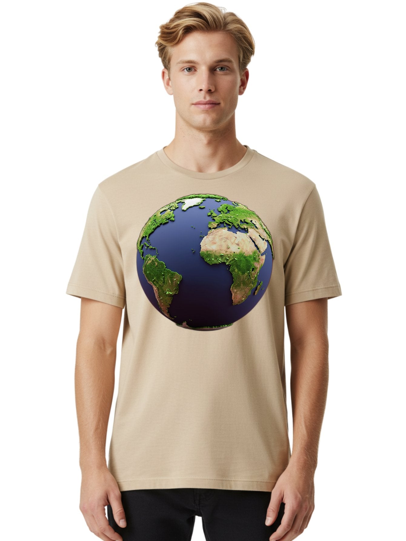 Earth-Globe-1 Men'S Graphic Tee, 100% Cotton, Comfortable Casual Summer Wear, Machine Washable, Globe Showing Africa And South America, 3D Rendering, World Map, Global Geography, Earth From Space, International Perspective, Baa576 25
