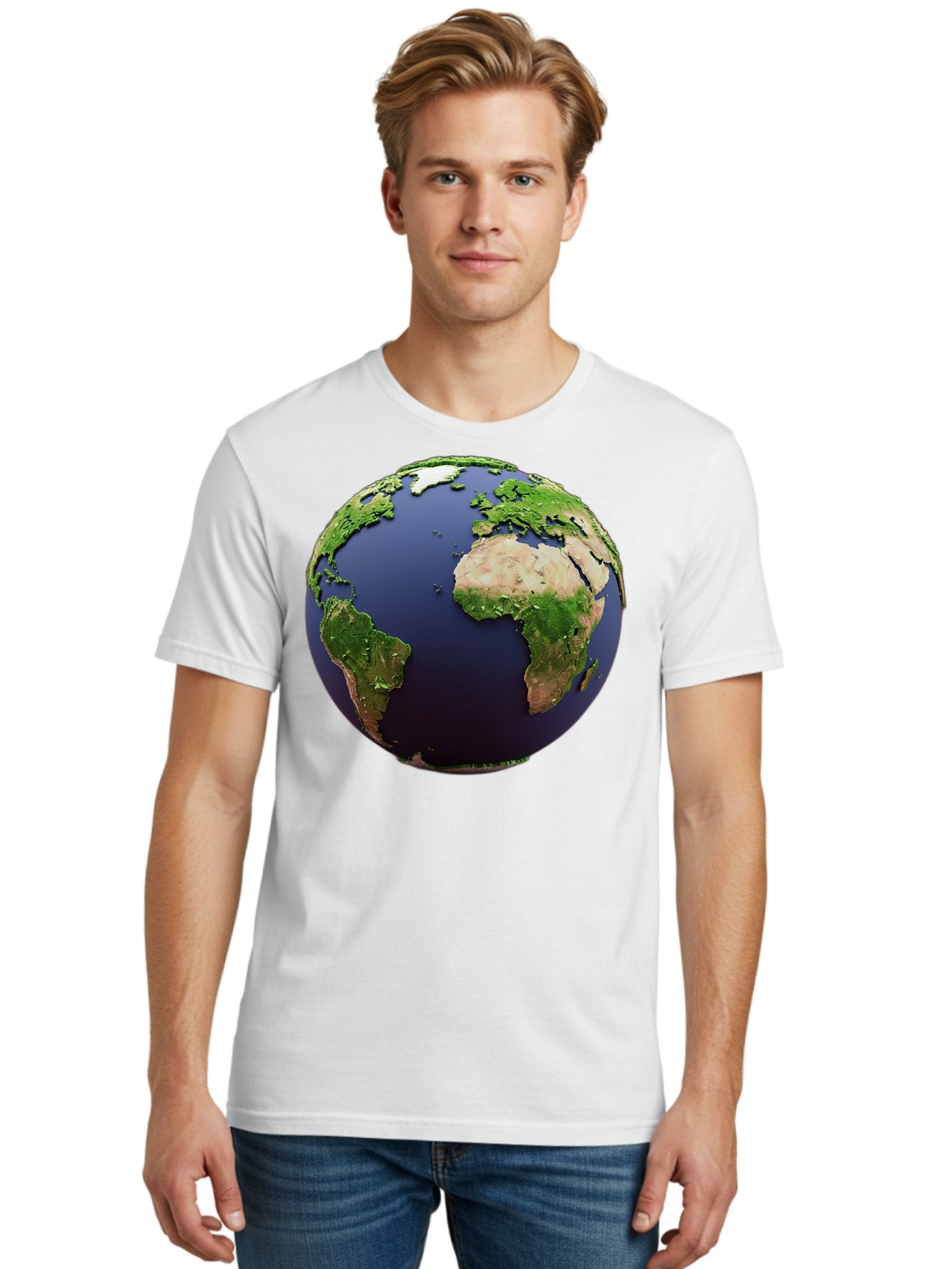 Earth-Globe-1 Men'S Graphic Tee, 100% Cotton, Comfortable Casual Summer Wear, Machine Washable, Globe Showing Africa And South America, 3D Rendering, World Map, Global Geography, Earth From Space, International Perspective, Baa576 22