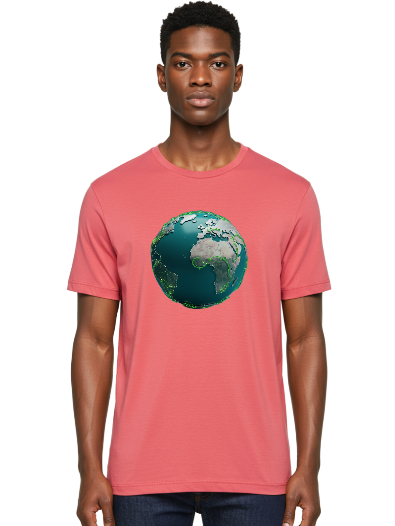 Earth-Globe-2 Men'S Graphic Tee, 100% Cotton, Comfortable Casual Summer Wear, Machine Washable, 3D Globe, World Map, Global Geography, International Boundaries, Africa And South America, Oceanic And Continental Landmasses, Baa577