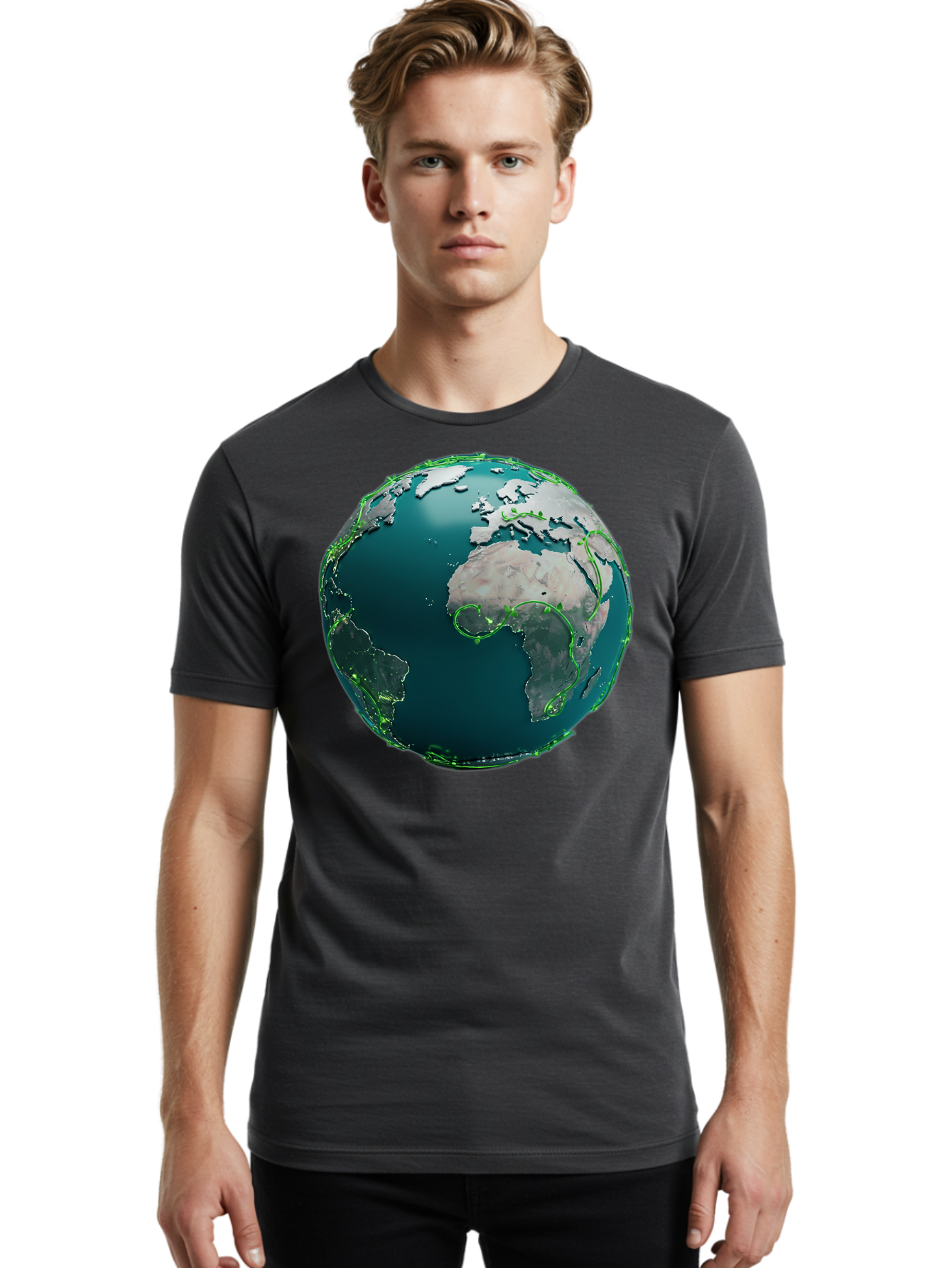 Earth-Globe-2 Men'S Graphic Tee, 100% Cotton, Comfortable Casual Summer Wear, Machine Washable, 3D Globe, World Map, Global Geography, International Boundaries, Africa And South America, Oceanic And Continental Landmasses, Baa577 8