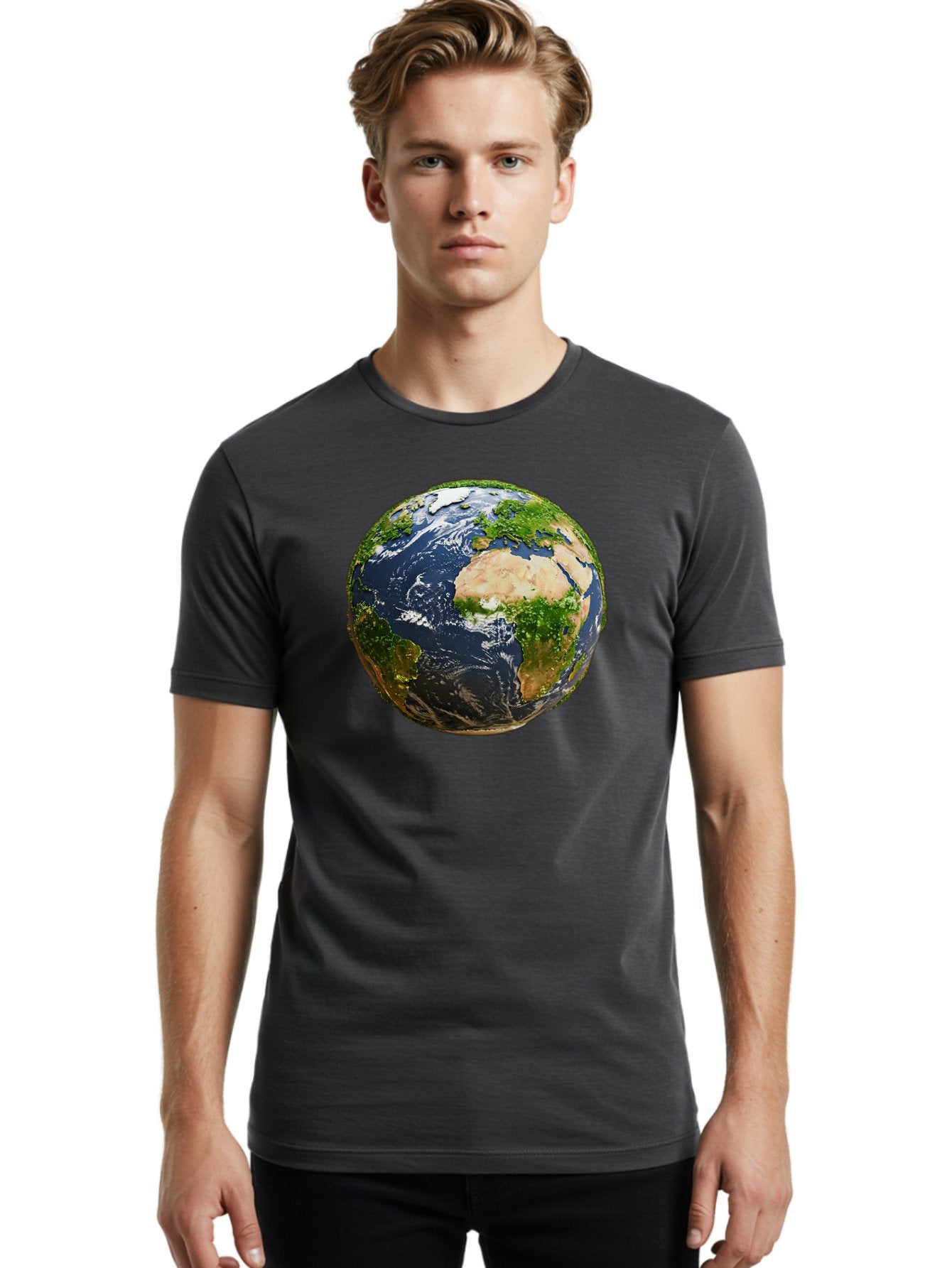 Earth-Globe-3 Men'S Graphic Tee, 100% Cotton, Comfortable Casual Summer Wear, Machine Washable, Globe, Earth From Space, World Map, Africa, Europe, Atlantic Ocean, Natural Beauty, Diverse Geography, Global Unity, Planet Earth Imagery, Baa578 17
