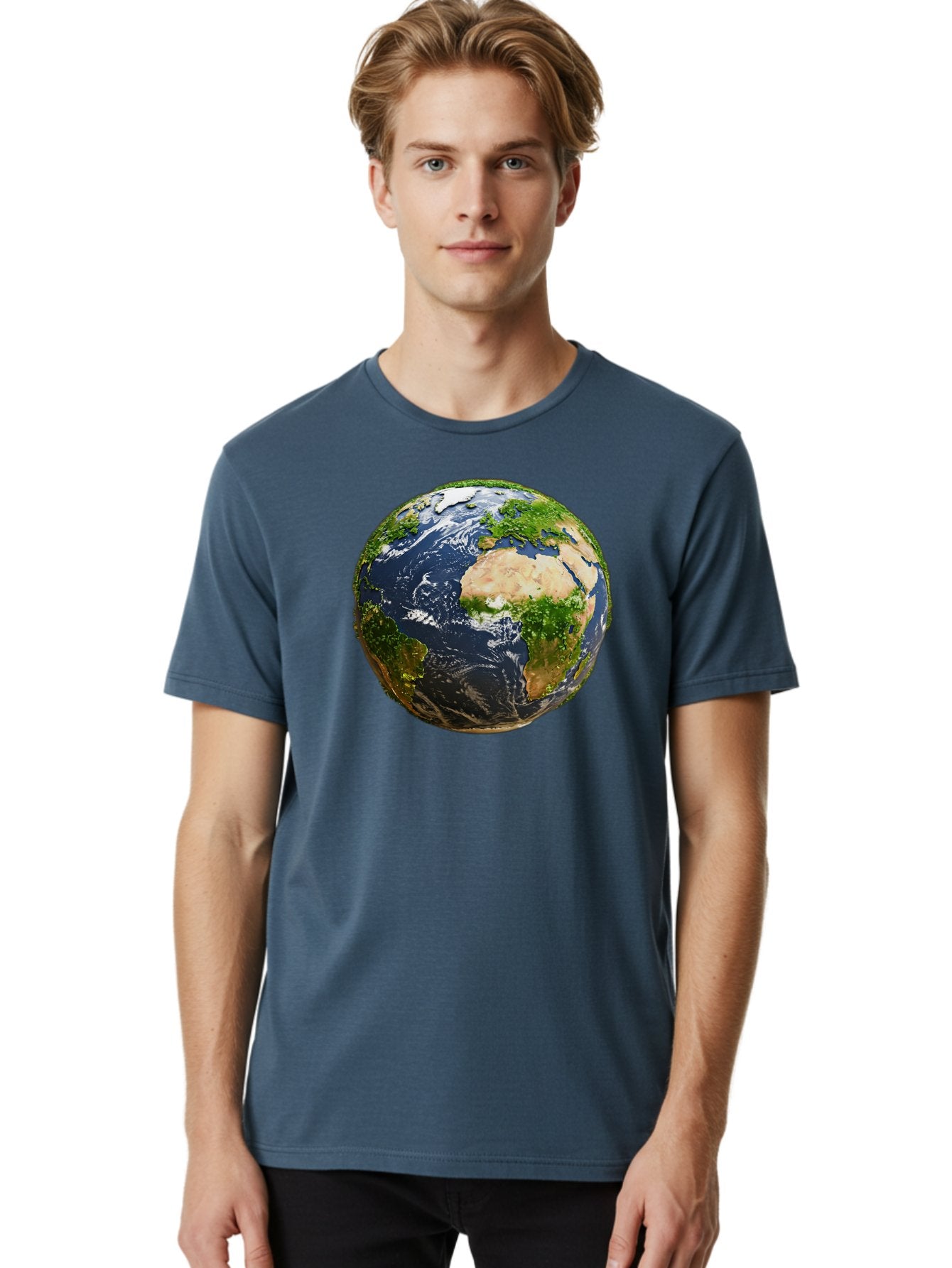 Earth-Globe-3 Men'S Graphic Tee, 100% Cotton, Comfortable Casual Summer Wear, Machine Washable, Globe, Earth From Space, World Map, Africa, Europe, Atlantic Ocean, Natural Beauty, Diverse Geography, Global Unity, Planet Earth Imagery, Baa578 25