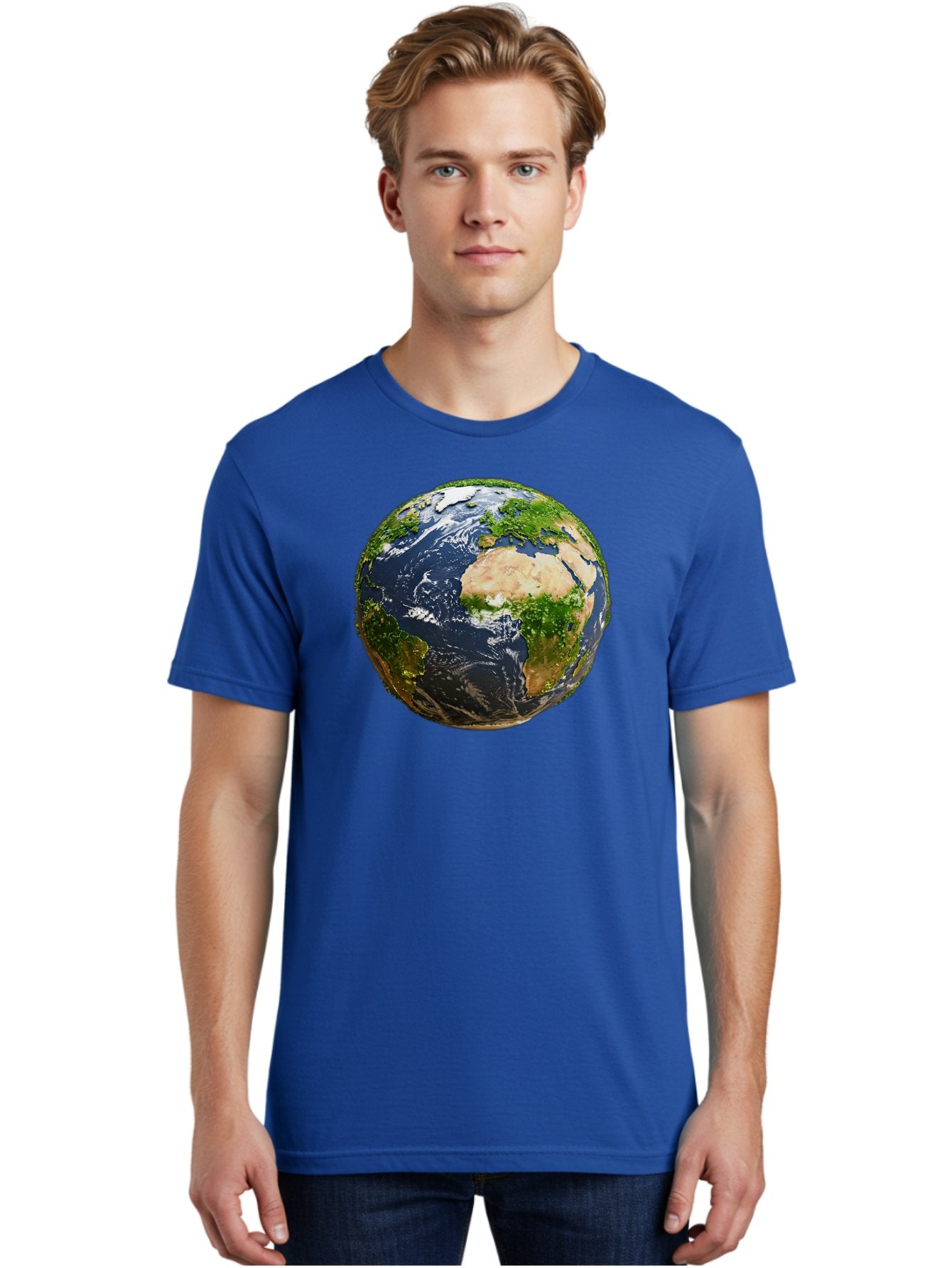 Earth-Globe-3 Men'S Graphic Tee, 100% Cotton, Comfortable Casual Summer Wear, Machine Washable, Globe, Earth From Space, World Map, Africa, Europe, Atlantic Ocean, Natural Beauty, Diverse Geography, Global Unity, Planet Earth Imagery, Baa578 30
