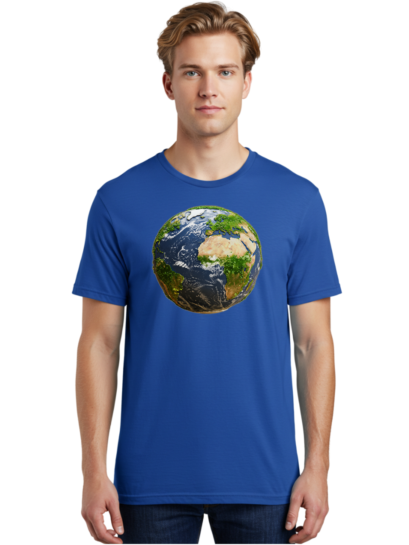 Earth-Globe-3 Men'S Graphic Tee, 100% Cotton, Comfortable Casual Summer Wear, Machine Washable, Globe, Earth From Space, World Map, Africa, Europe, Atlantic Ocean, Natural Beauty, Diverse Geography, Global Unity, Planet Earth Imagery, Baa578