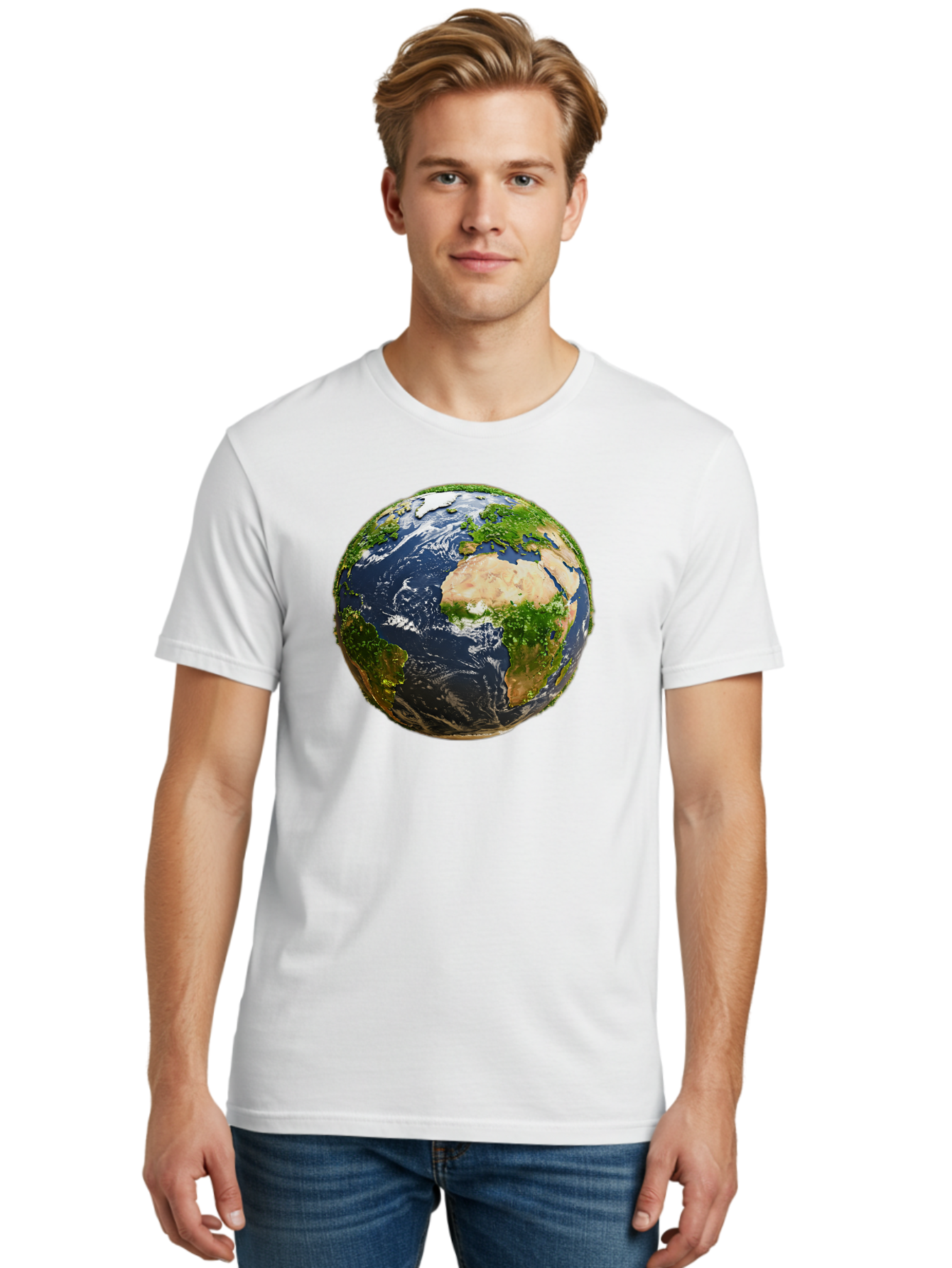 Earth-Globe-3 Men'S Graphic Tee, 100% Cotton, Comfortable Casual Summer Wear, Machine Washable, Globe, Earth From Space, World Map, Africa, Europe, Atlantic Ocean, Natural Beauty, Diverse Geography, Global Unity, Planet Earth Imagery, Baa578 30