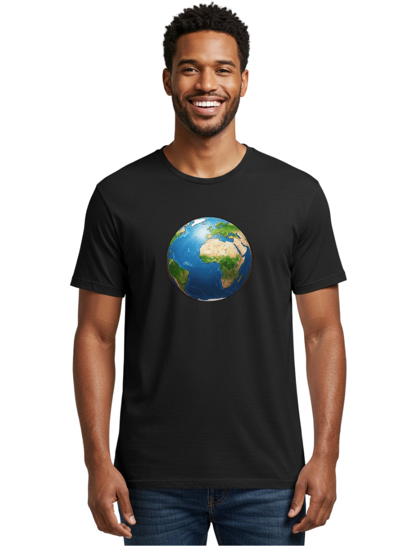Earth-Globe Men'S Graphic Tee, 100% Cotton, Comfortable Casual Summer Wear, Machine Washable, Globe Showing Africa And Europe, International Connectivity, Global Unity, World Map, 3D Rendering, Earth From Space, Continents, Oceans Baa580 16