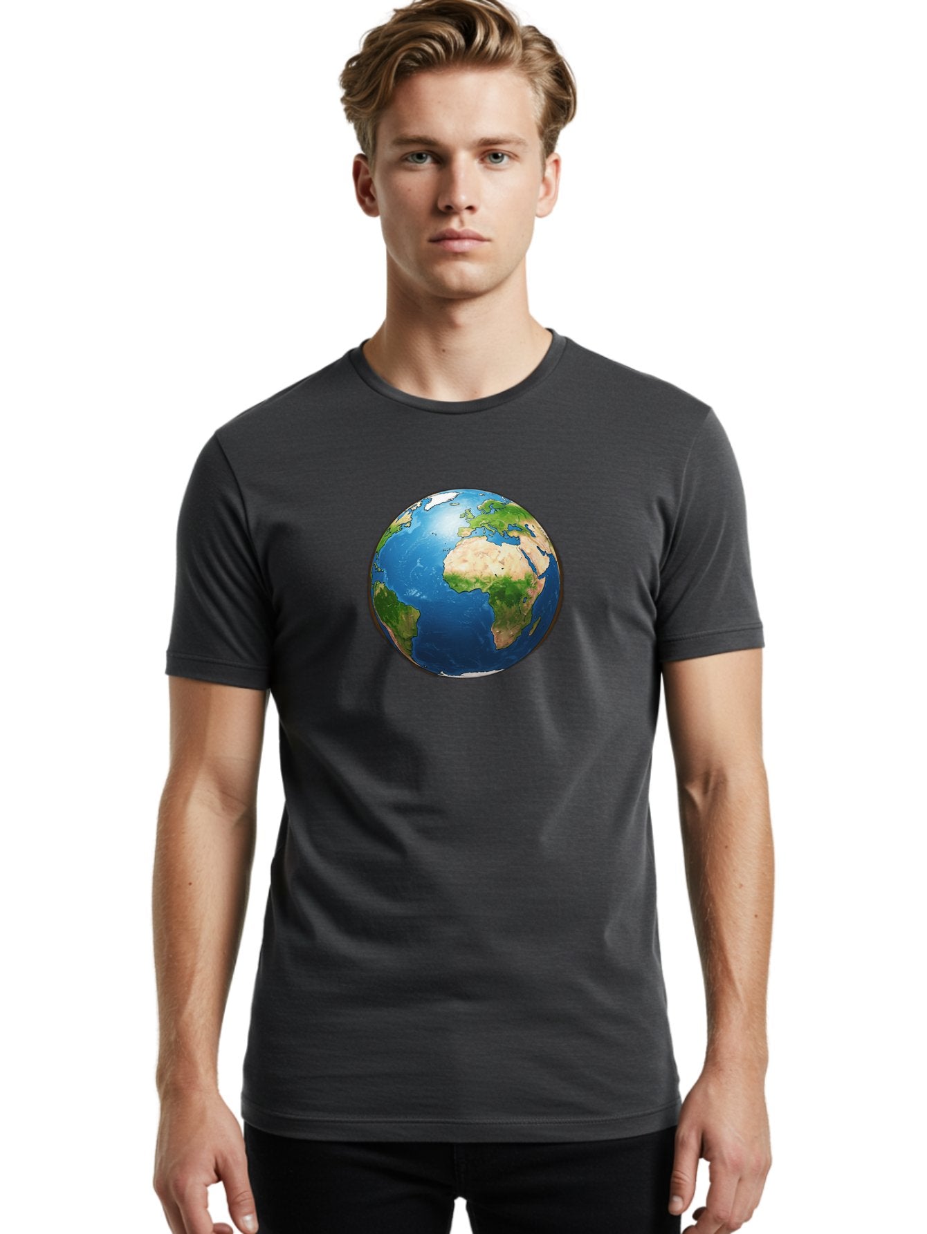 Earth-Globe Men'S Graphic Tee, 100% Cotton, Comfortable Casual Summer Wear, Machine Washable, Globe Showing Africa And Europe, International Connectivity, Global Unity, World Map, 3D Rendering, Earth From Space, Continents, Oceans Baa580 28