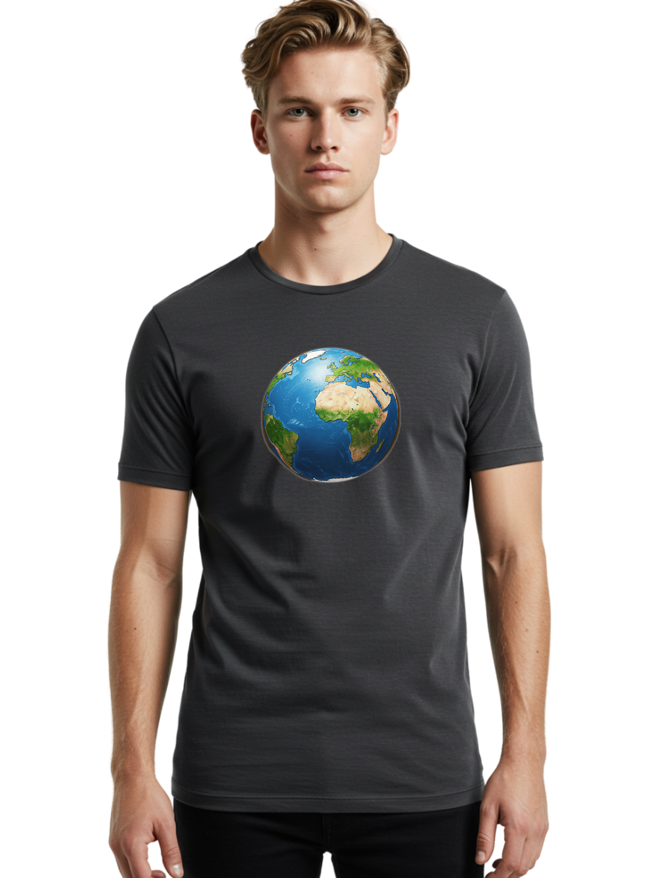 Earth-Globe Men'S Graphic Tee, 100% Cotton, Comfortable Casual Summer Wear, Machine Washable, Globe Showing Africa And Europe, International Connectivity, Global Unity, World Map, 3D Rendering, Earth From Space, Continents, Oceans Baa580 6