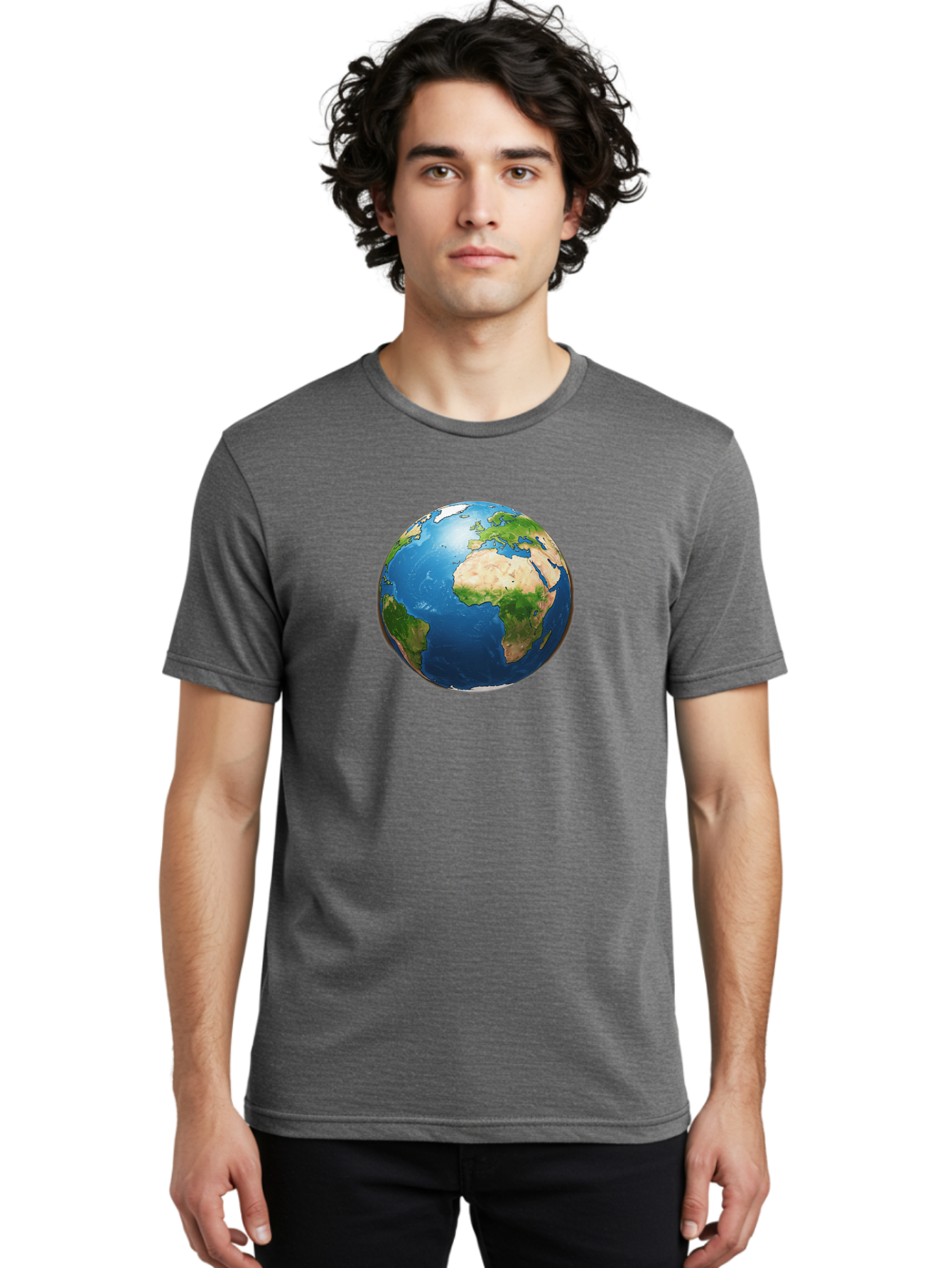Earth-Globe Men'S Graphic Tee, 100% Cotton, Comfortable Casual Summer Wear, Machine Washable, Globe Showing Africa And Europe, International Connectivity, Global Unity, World Map, 3D Rendering, Earth From Space, Continents, Oceans Baa580 30