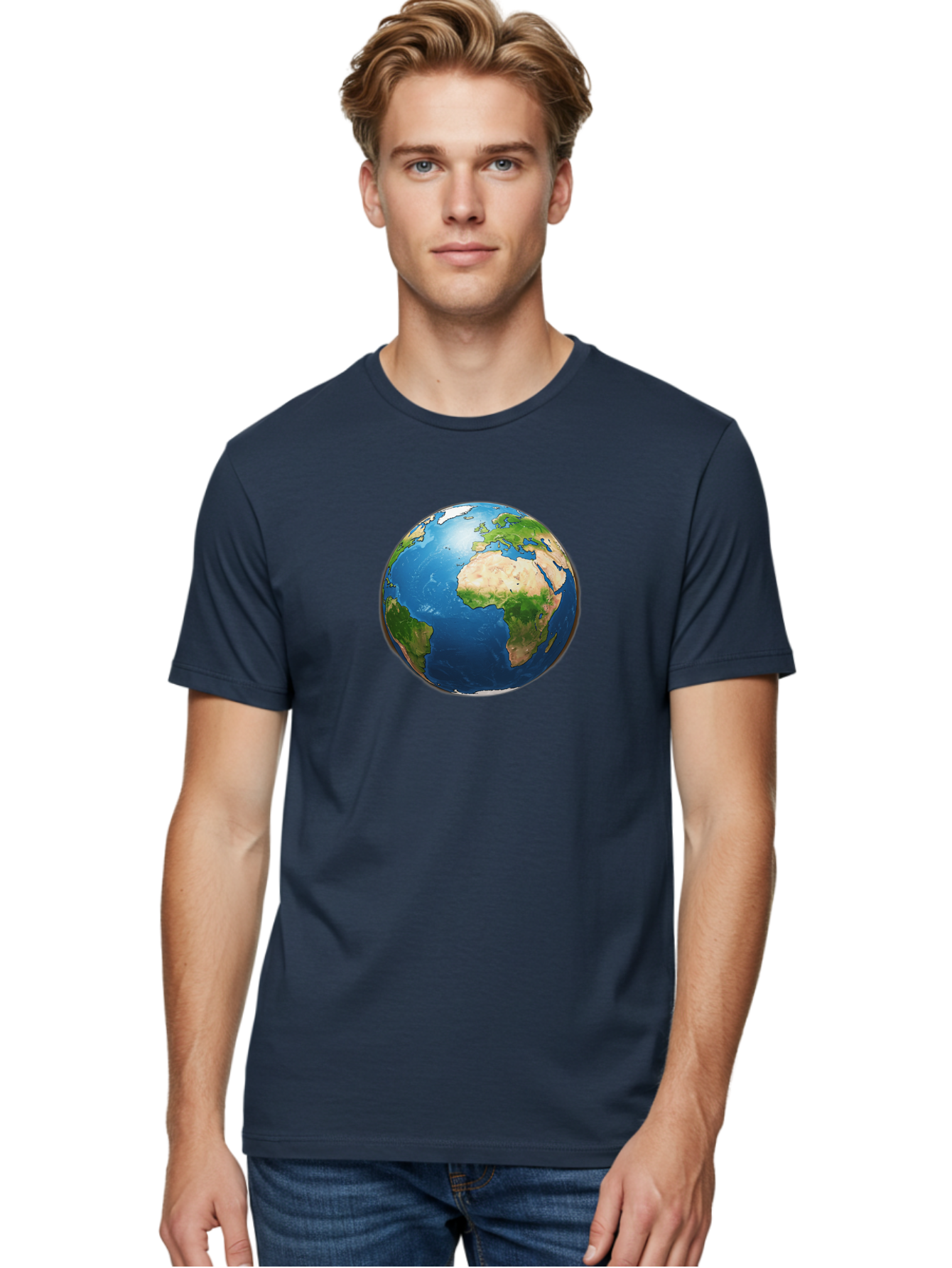 Earth-Globe Men'S Graphic Tee, 100% Cotton, Comfortable Casual Summer Wear, Machine Washable, Globe Showing Africa And Europe, International Connectivity, Global Unity, World Map, 3D Rendering, Earth From Space, Continents, Oceans Baa580 18