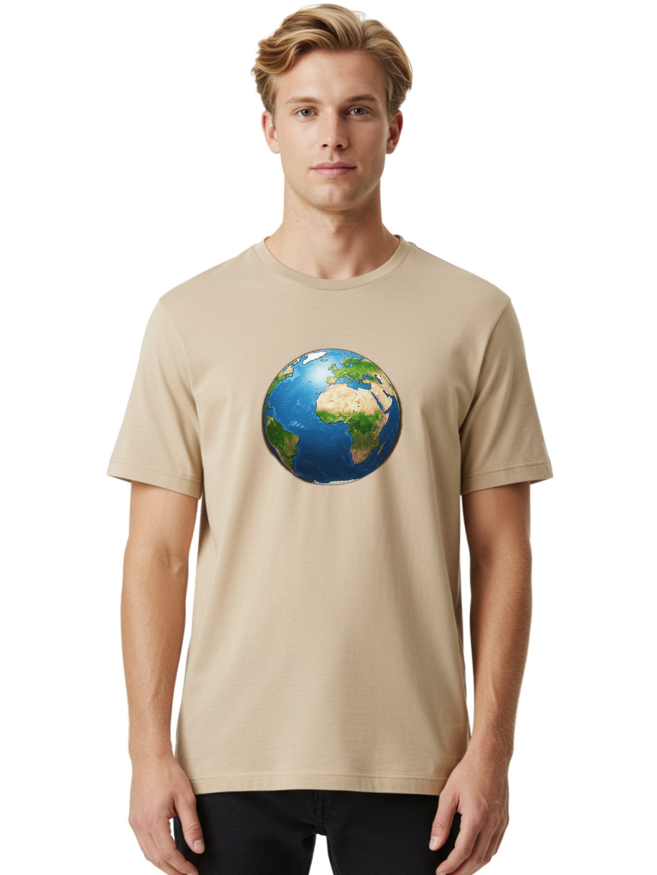 Earth-Globe Men'S Graphic Tee, 100% Cotton, Comfortable Casual Summer Wear, Machine Washable, Globe Showing Africa And Europe, International Connectivity, Global Unity, World Map, 3D Rendering, Earth From Space, Continents, Oceans Baa580 17