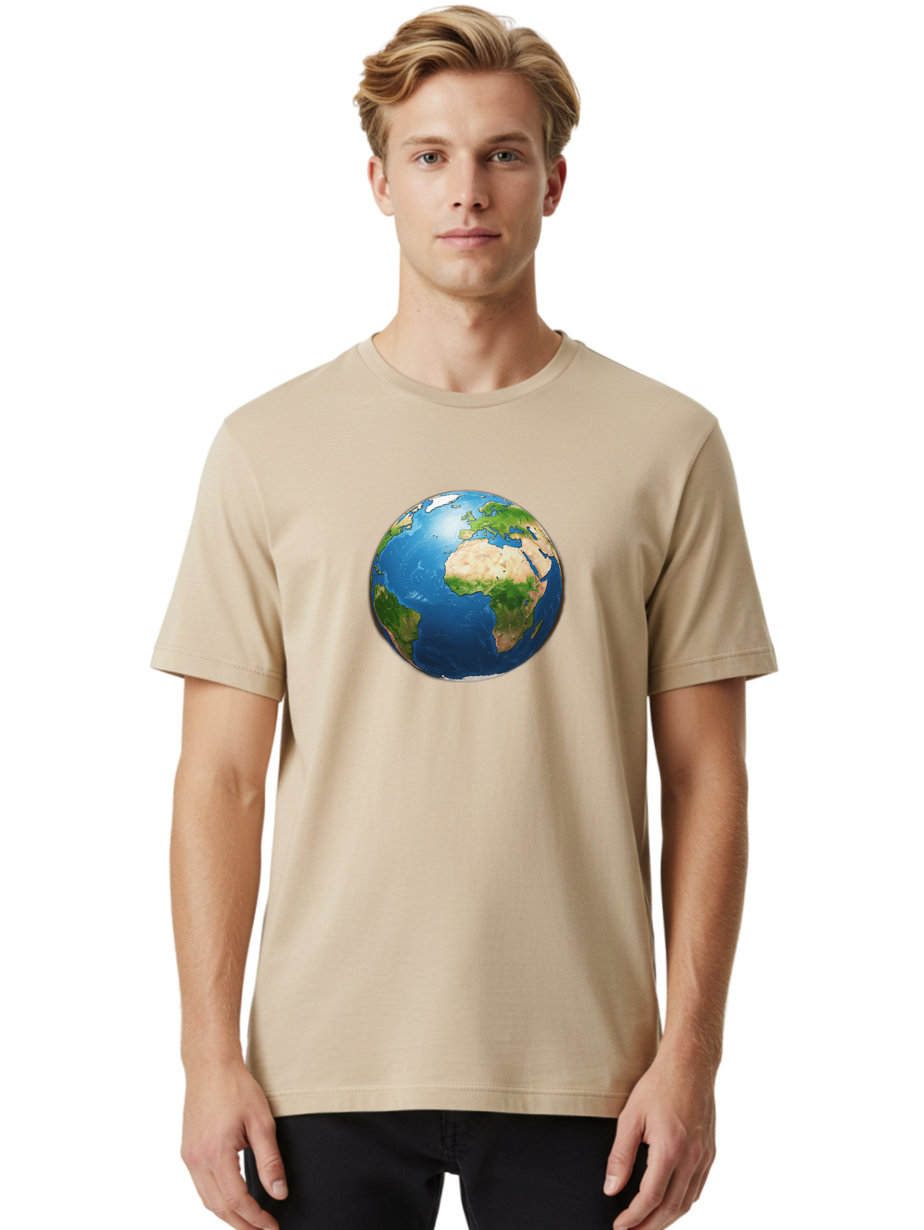 Earth-Globe Men'S Graphic Tee, 100% Cotton, Comfortable Casual Summer Wear, Machine Washable, Globe Showing Africa And Europe, International Connectivity, Global Unity, World Map, 3D Rendering, Earth From Space, Continents, Oceans Baa580 28