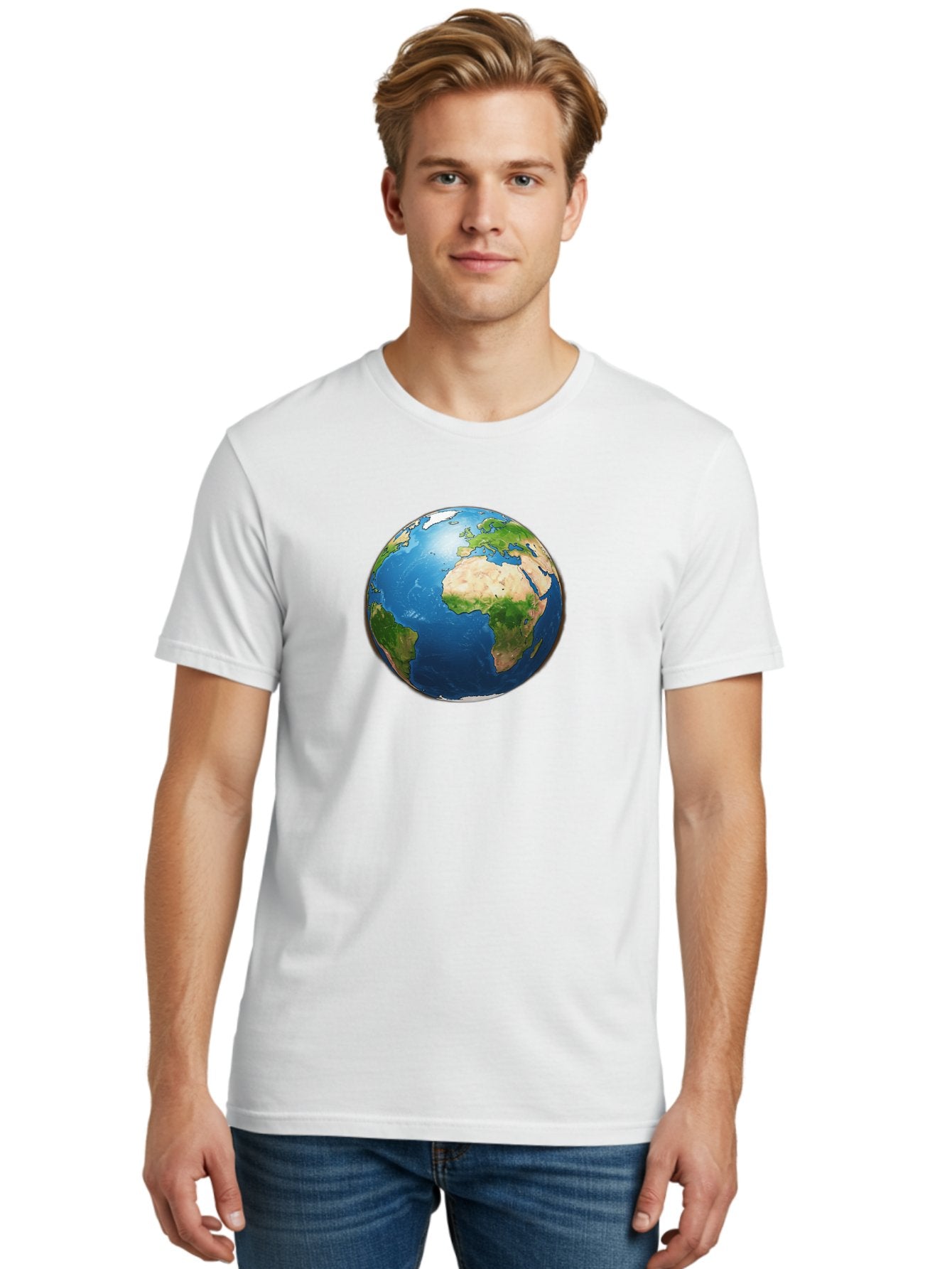 Earth-Globe Men'S Graphic Tee, 100% Cotton, Comfortable Casual Summer Wear, Machine Washable, Globe Showing Africa And Europe, International Connectivity, Global Unity, World Map, 3D Rendering, Earth From Space, Continents, Oceans Baa580 23