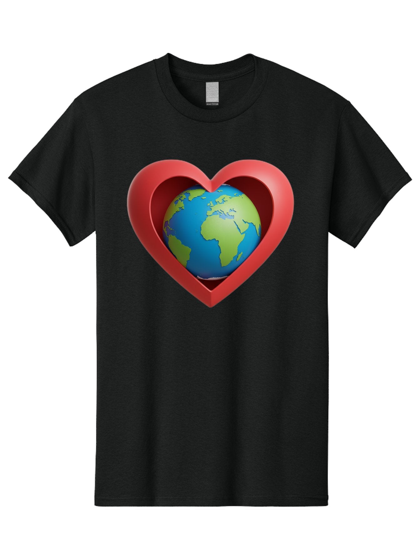 Earth-In-Heart-1 Men'S Graphic Tee, 100% Cotton, Comfortable Casual Summer Wear, Machine Washable, Globe Inside A Heart, 3D Rendering, Symbol Of Love For Earth, Environmental Awareness, Eco-Friendly, Global Unity, Caring For Planet Baa581 3