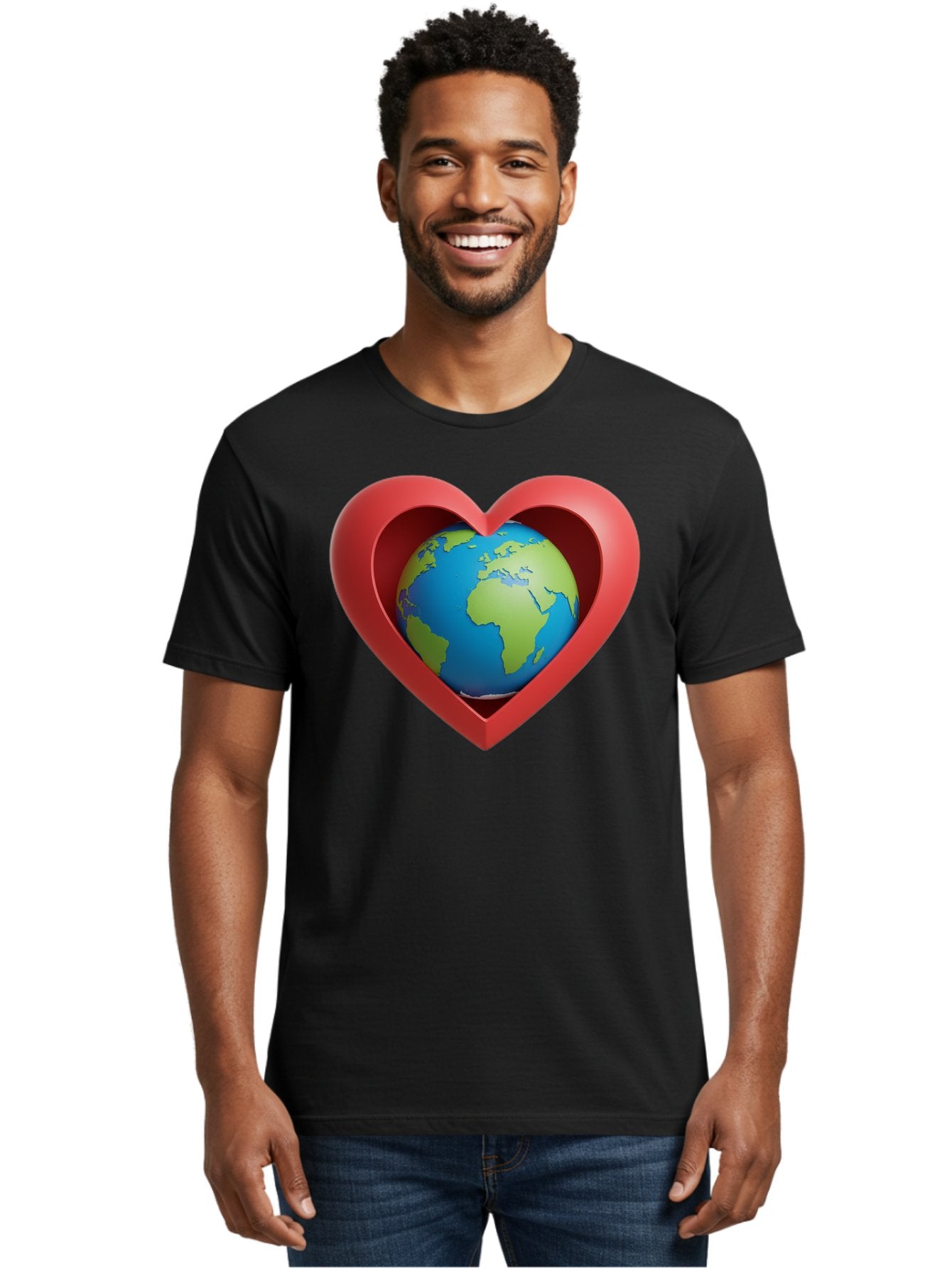 Earth-In-Heart-1 Men'S Graphic Tee, 100% Cotton, Comfortable Casual Summer Wear, Machine Washable, Globe Inside A Heart, 3D Rendering, Symbol Of Love For Earth, Environmental Awareness, Eco-Friendly, Global Unity, Caring For Planet Baa581 22