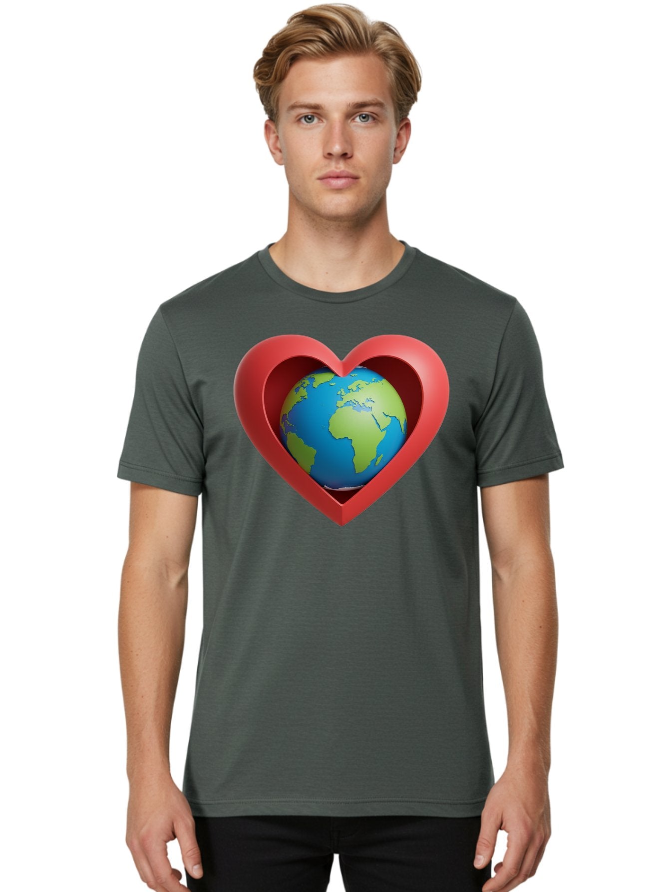 Earth-In-Heart-1 Men'S Graphic Tee, 100% Cotton, Comfortable Casual Summer Wear, Machine Washable, Globe Inside A Heart, 3D Rendering, Symbol Of Love For Earth, Environmental Awareness, Eco-Friendly, Global Unity, Caring For Planet Baa581 28