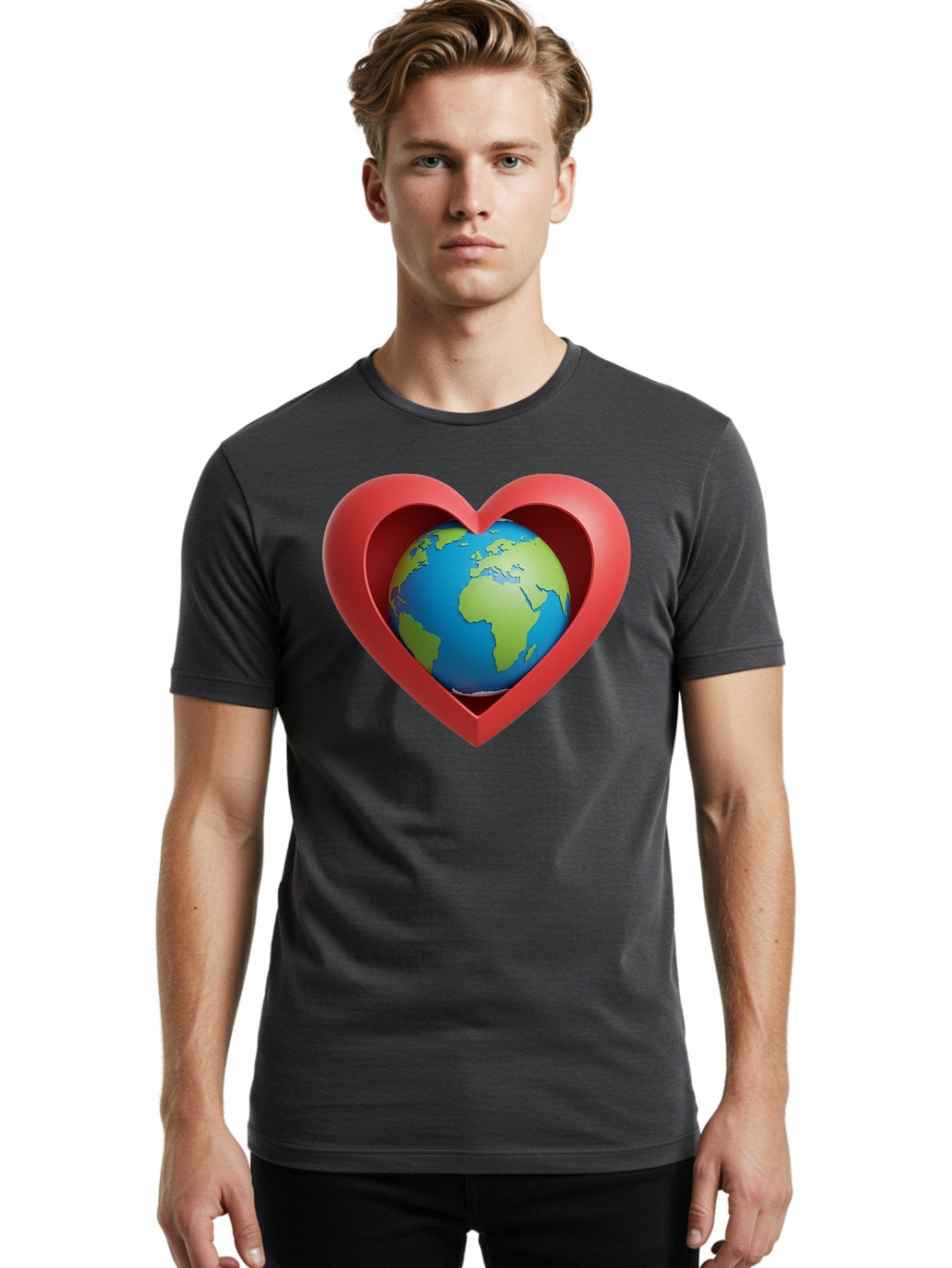 Earth-In-Heart-1 Men'S Graphic Tee, 100% Cotton, Comfortable Casual Summer Wear, Machine Washable, Globe Inside A Heart, 3D Rendering, Symbol Of Love For Earth, Environmental Awareness, Eco-Friendly, Global Unity, Caring For Planet Baa581 26